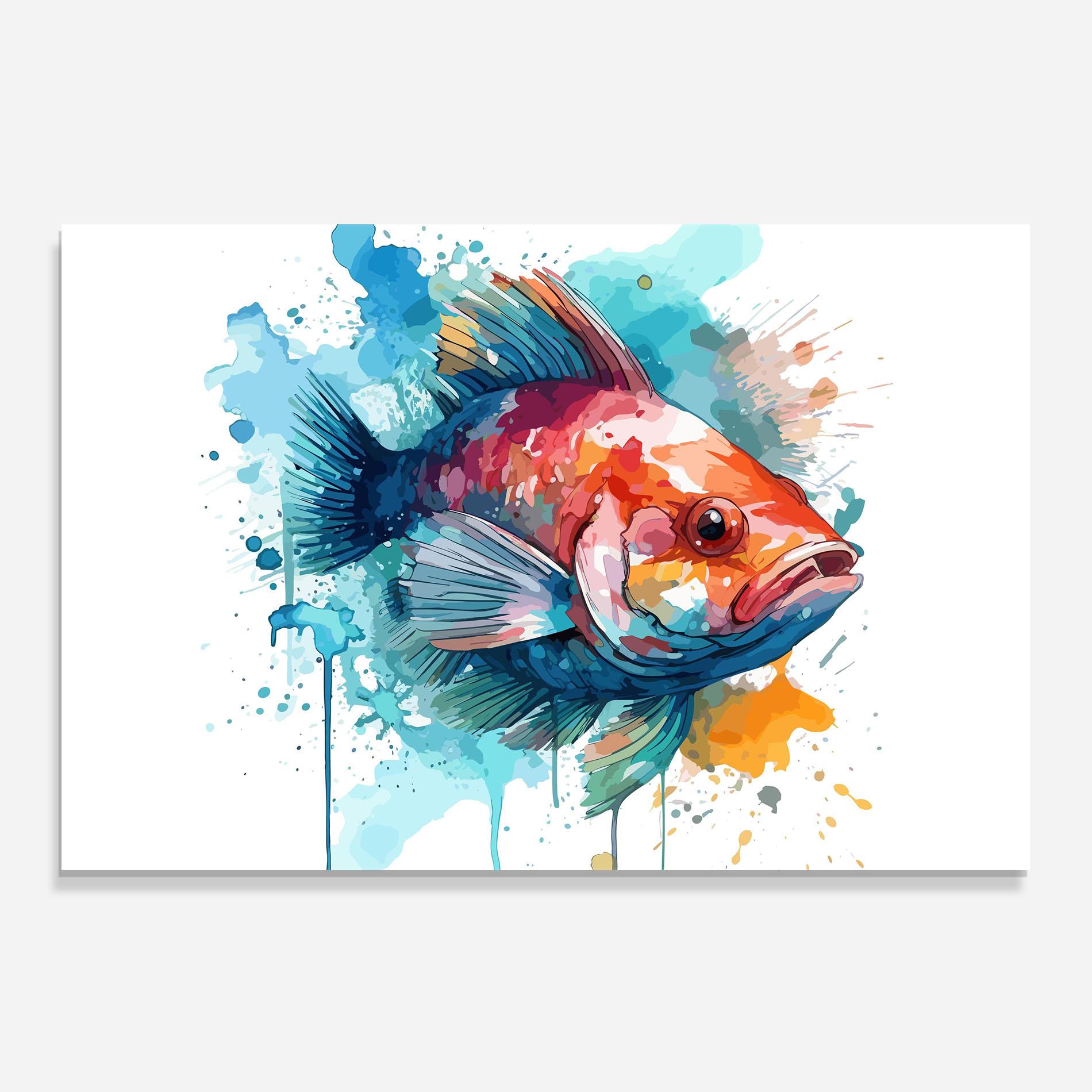 Konyhai üveg hátfal Watercolor Fish mockup 0