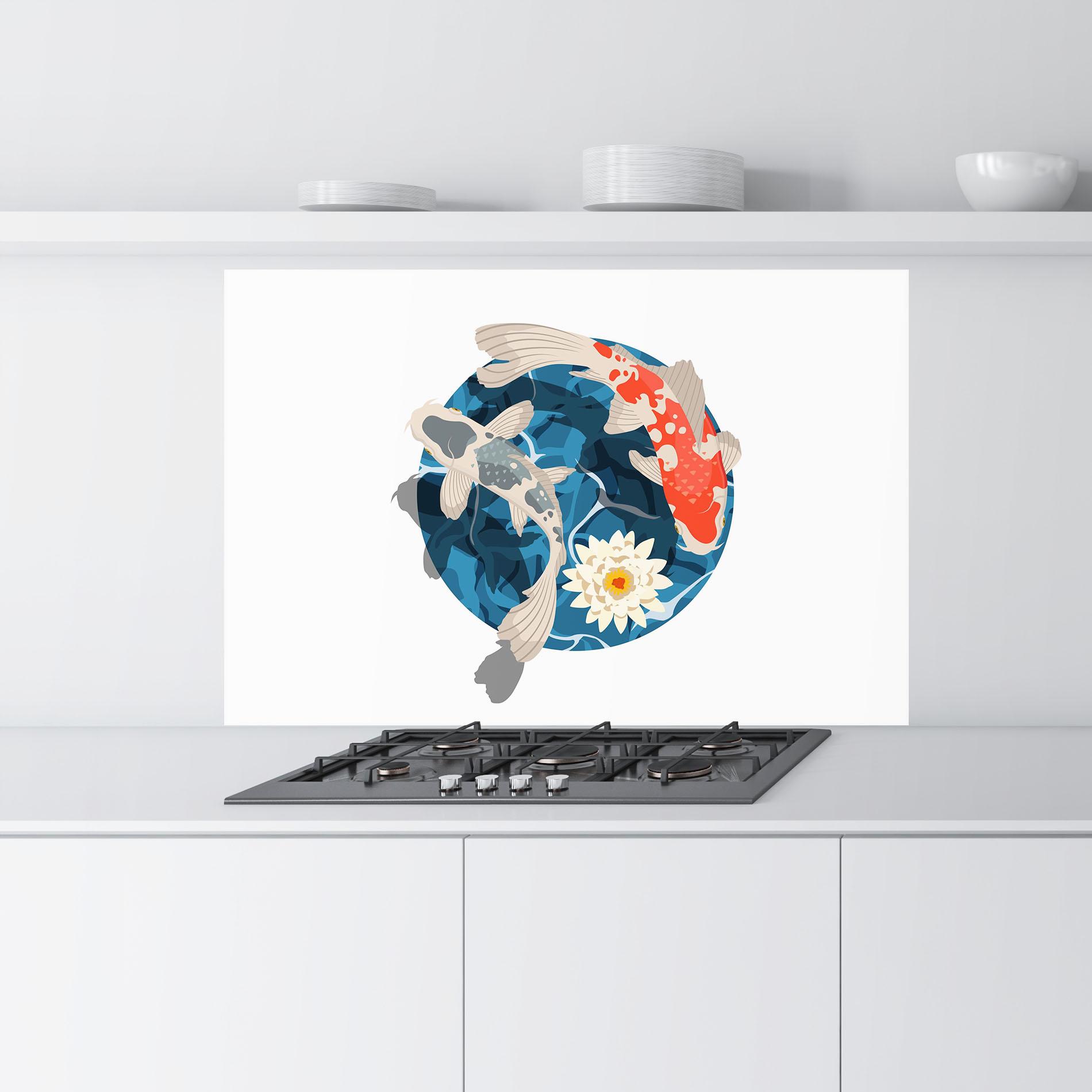 Konyhai üveg hátfal Grey Orange Koi mockup 9