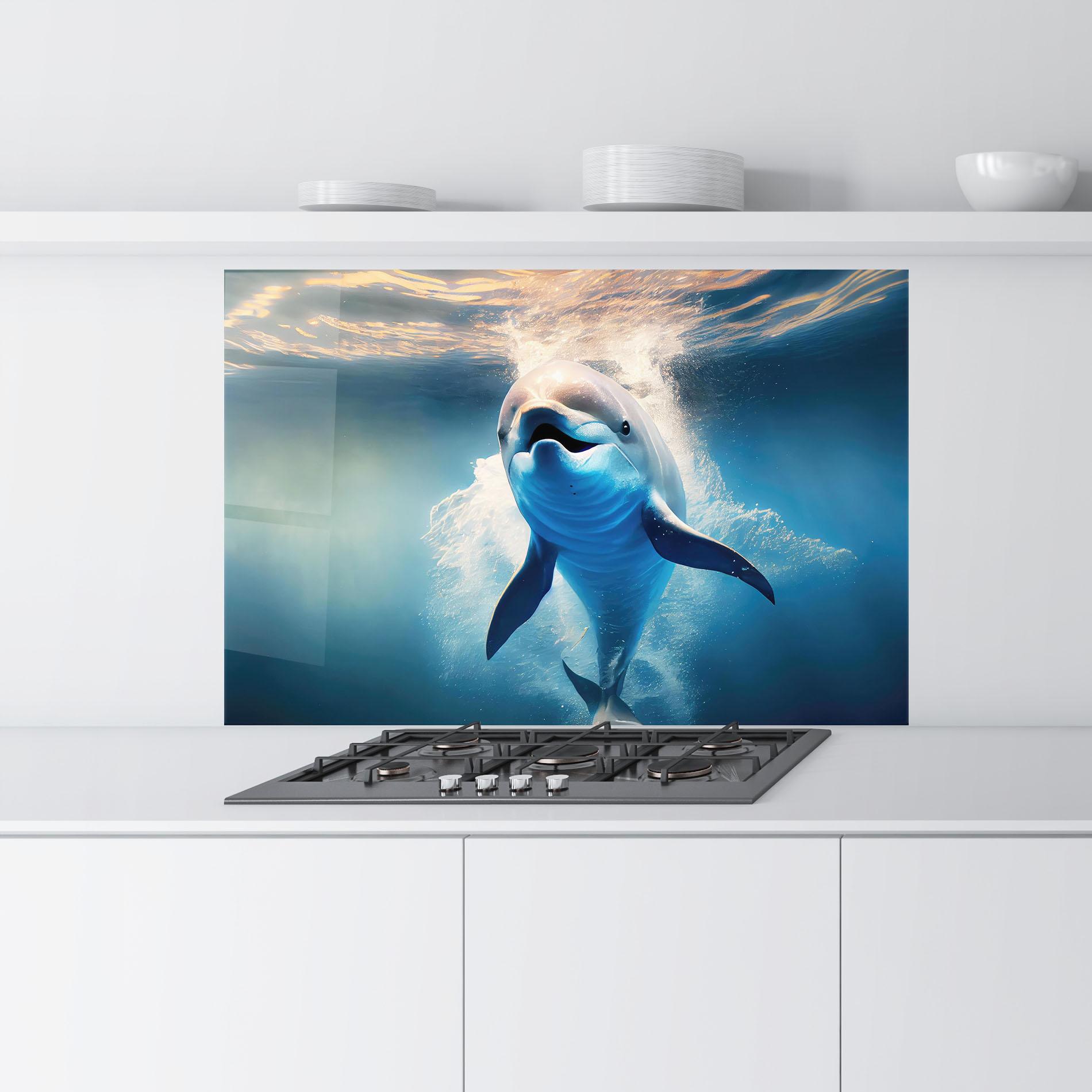 Konyhai üveg hátfal Happy Dolphin mockup 9