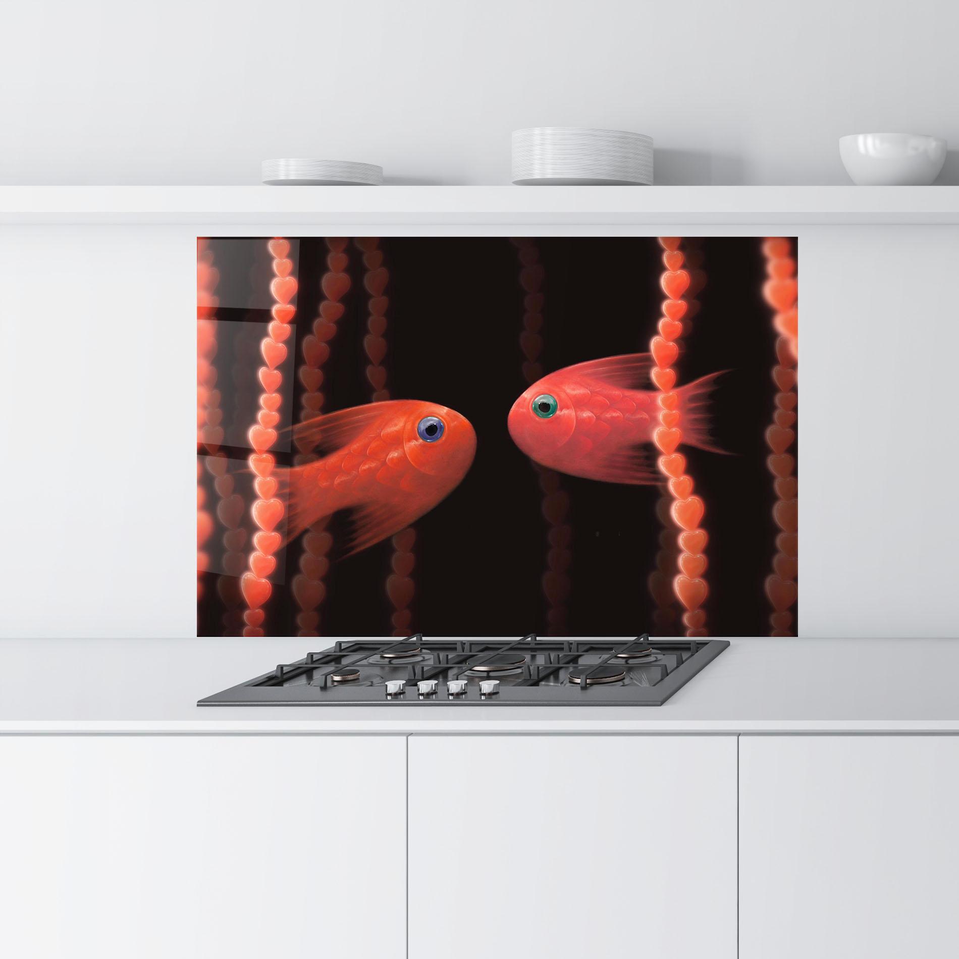 Konyhai üveg hátfal Orange Fish Heart mockup 9