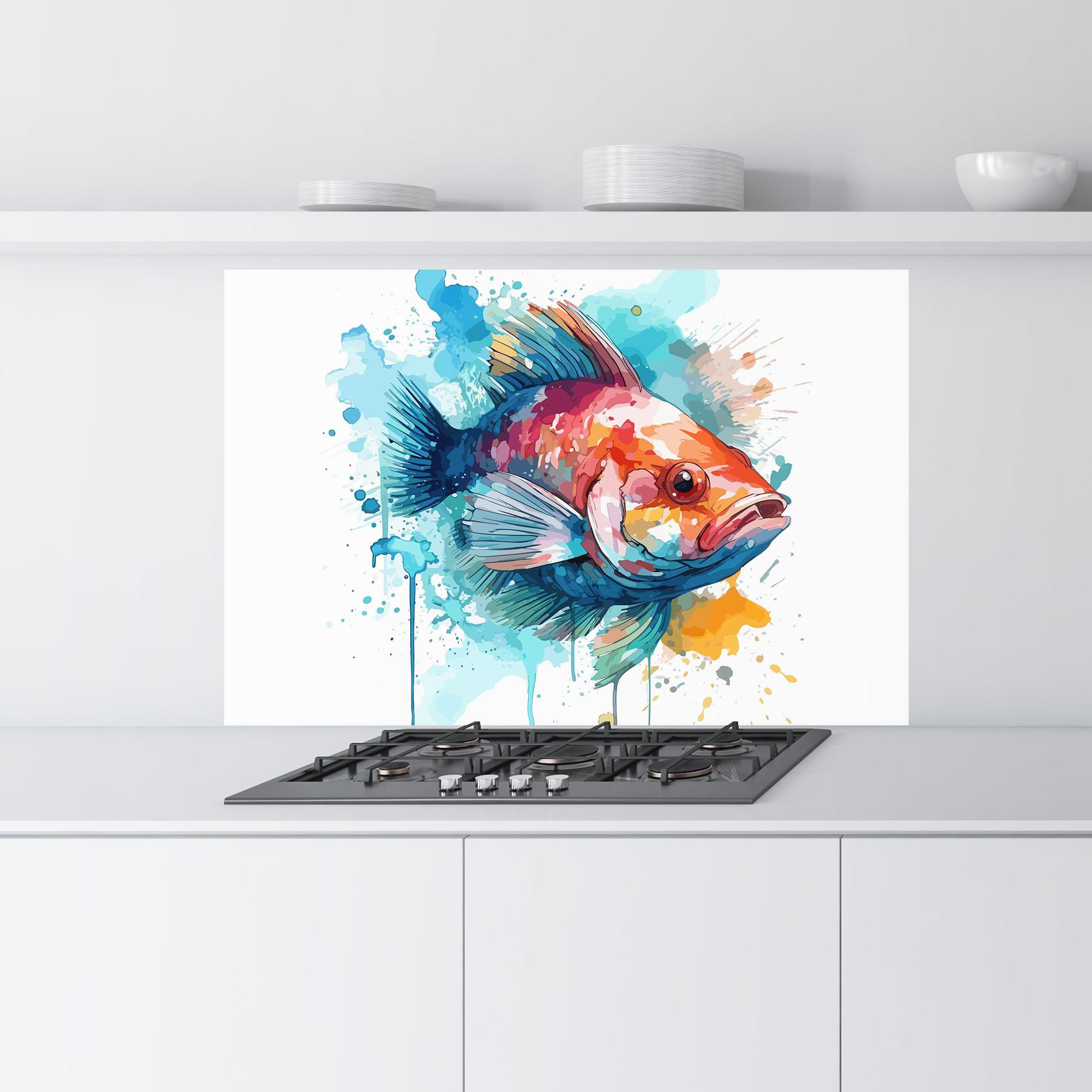 Konyhai üveg hátfal Watercolor Fish mockup 9