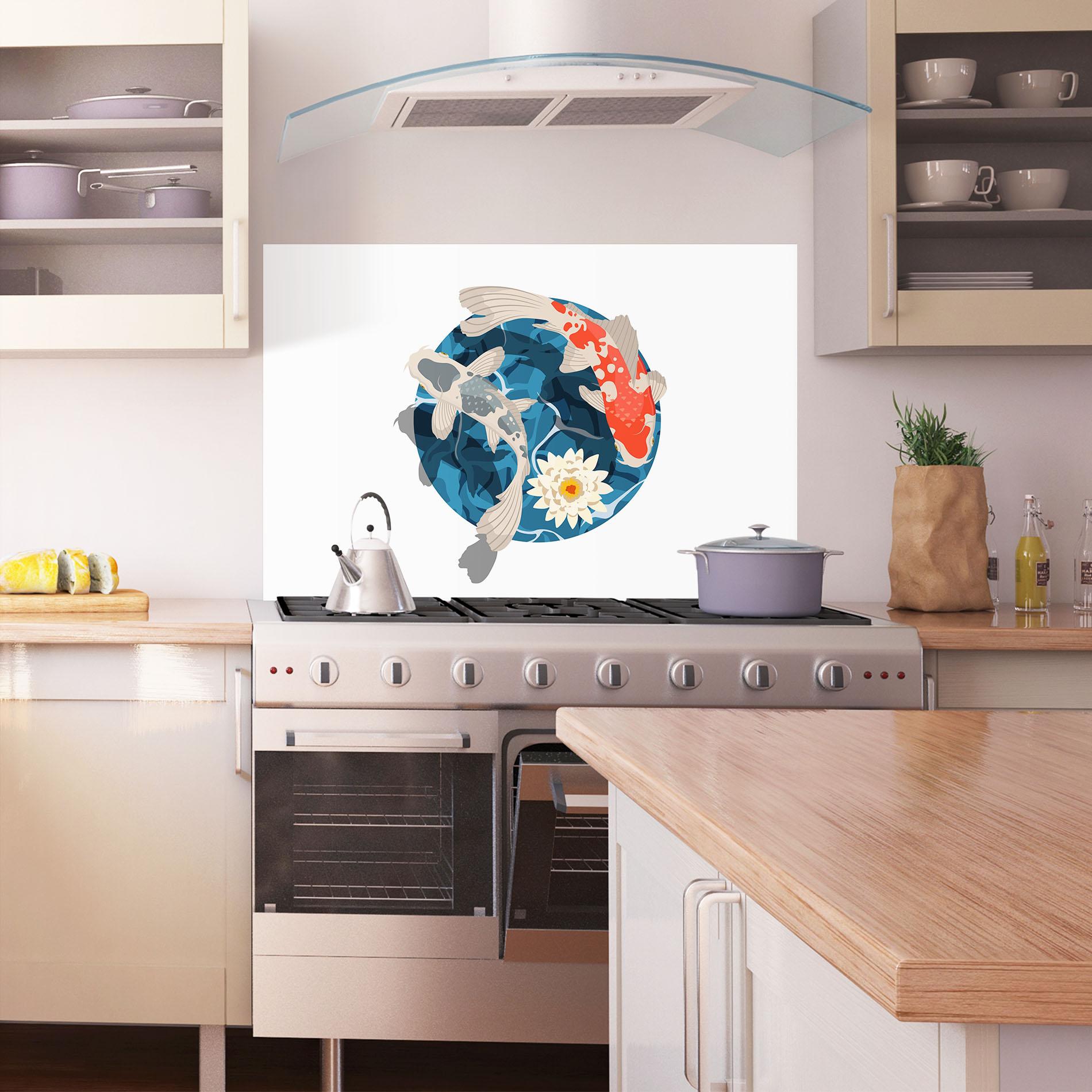 Konyhai üveg hátfal Grey Orange Koi mockup 1