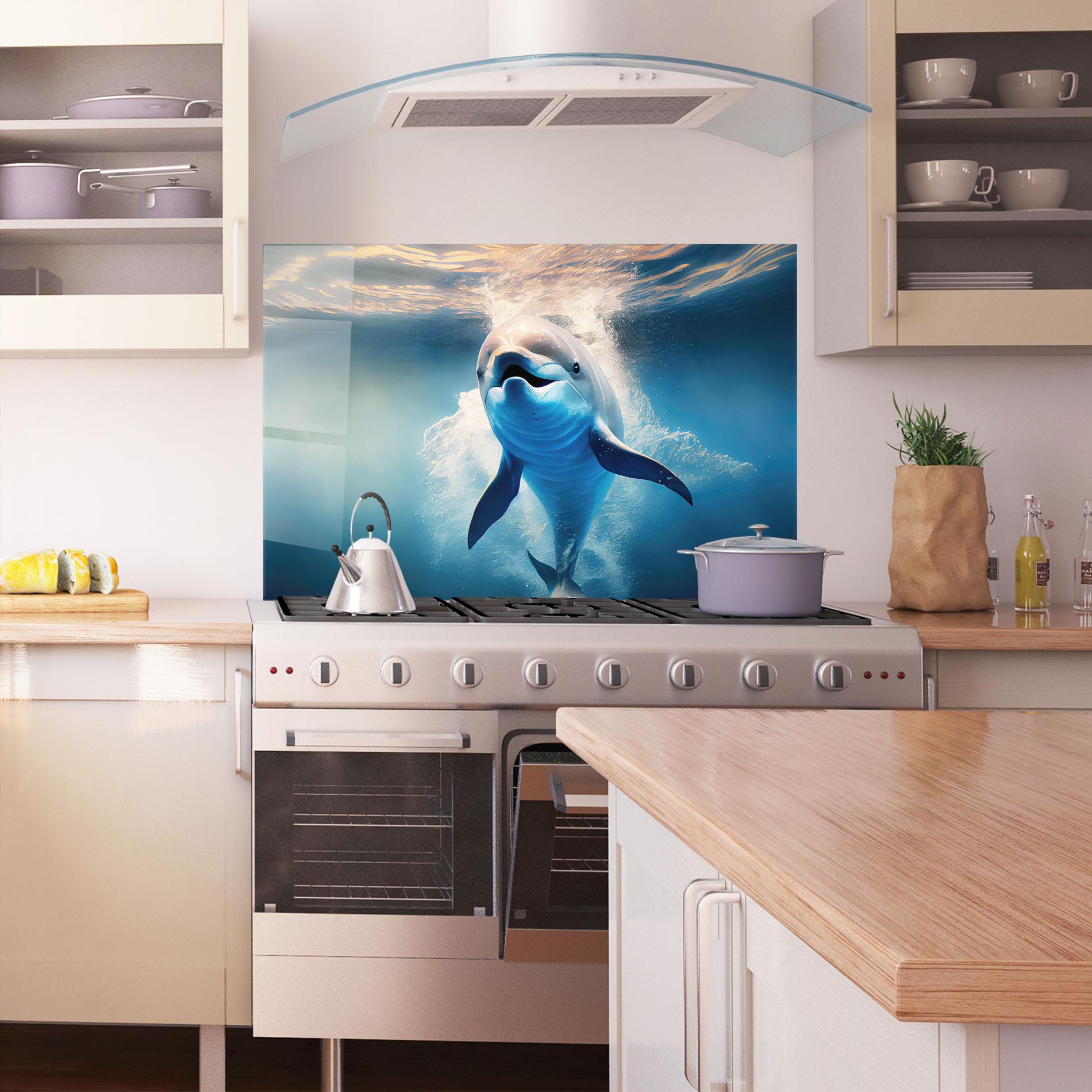 Konyhai üveg hátfal Happy Dolphin mockup 1