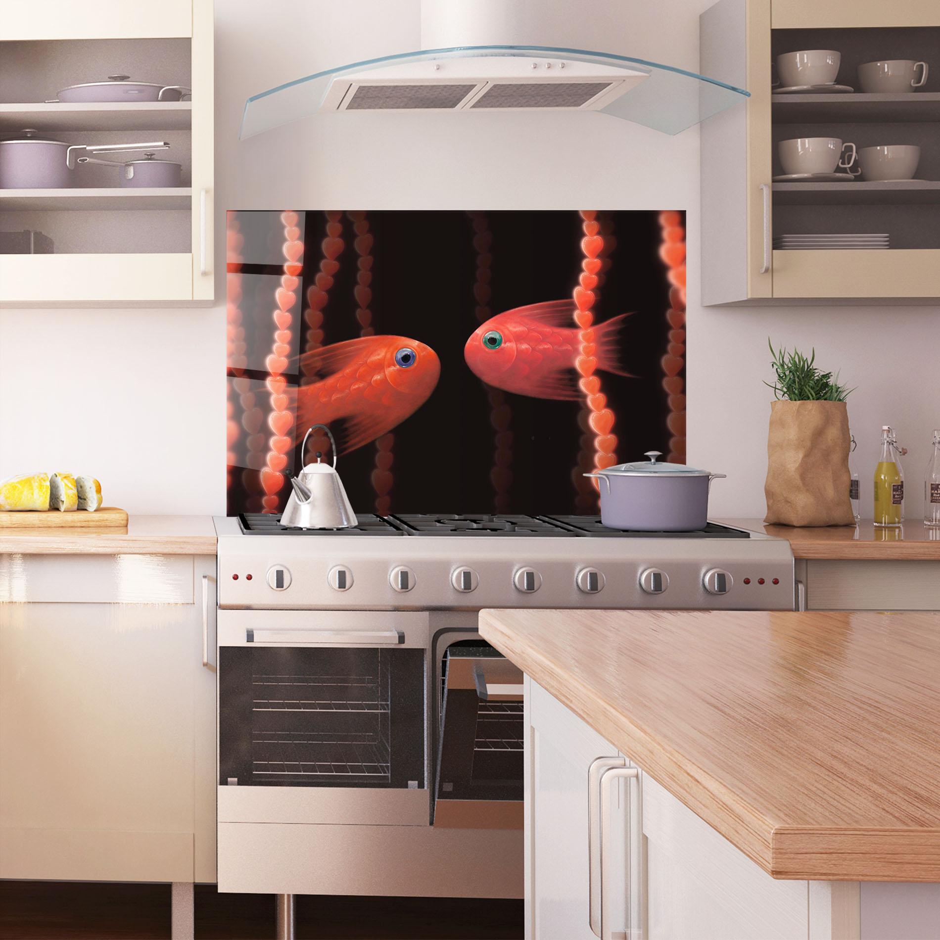 Konyhai üveg hátfal Orange Fish Heart mockup 1