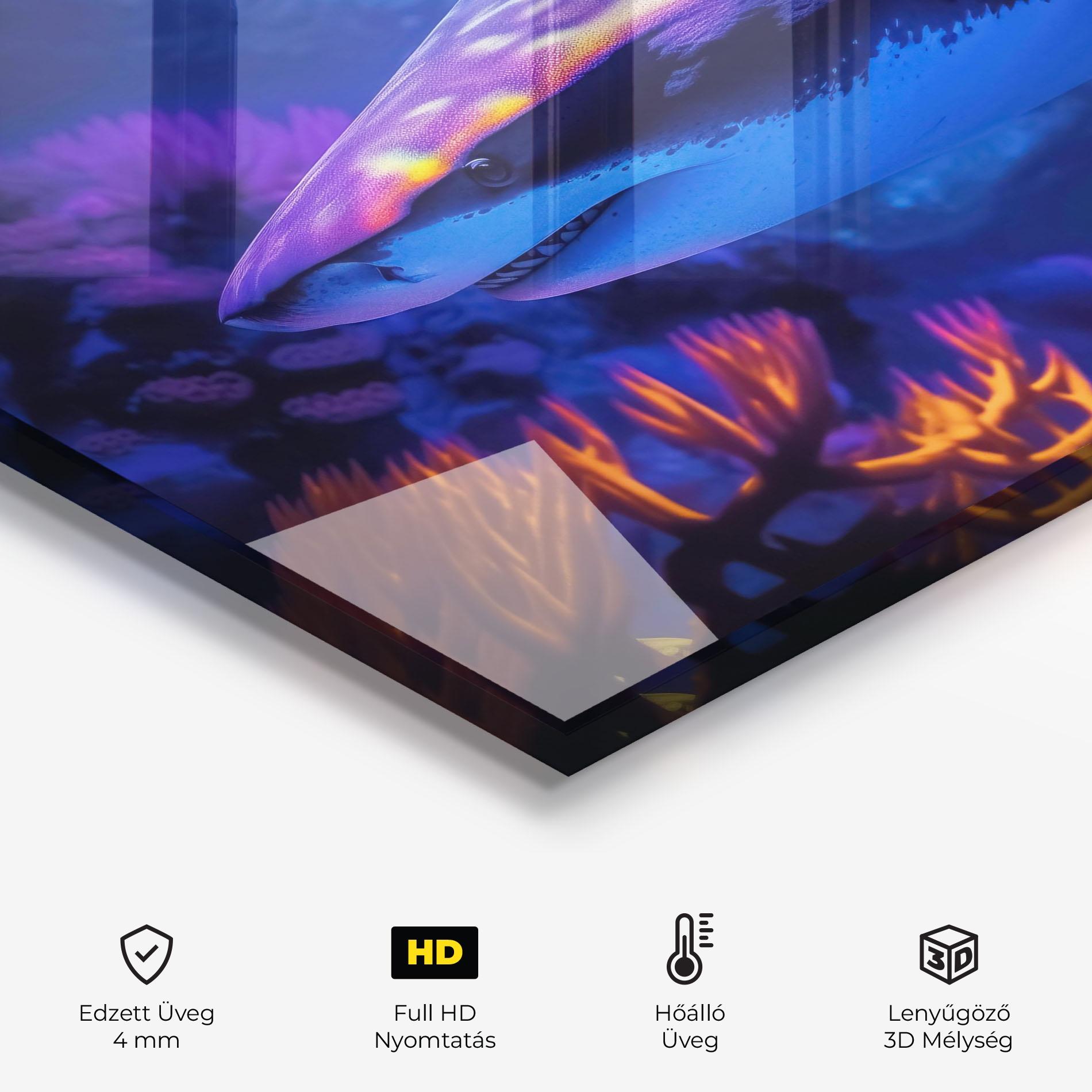 Konyhai üveg hátfal Blue Light Shark mockup 2