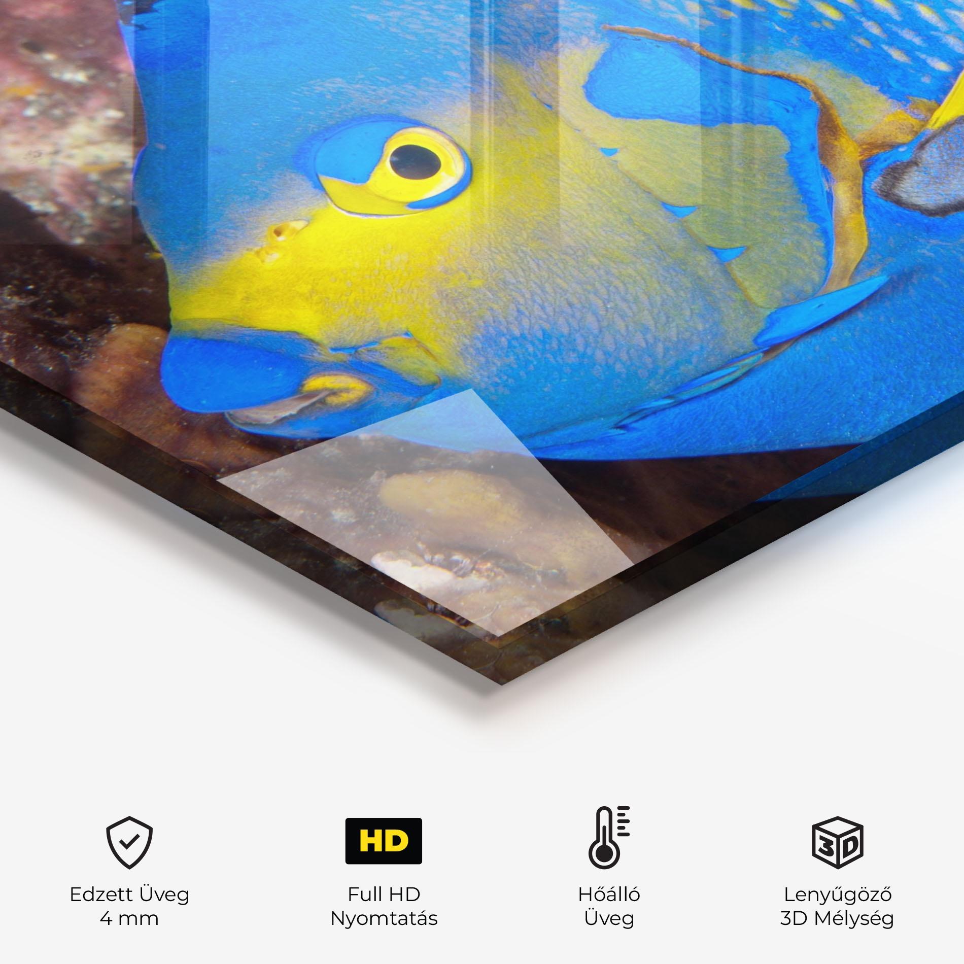 Konyhai üveg hátfal Blue Yellow Fish mockup 2