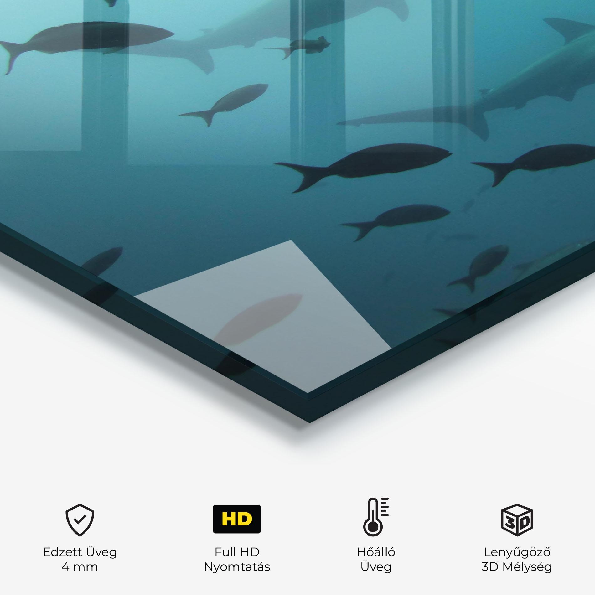 Konyhai üveg hátfal Fish Shilouette mockup 2