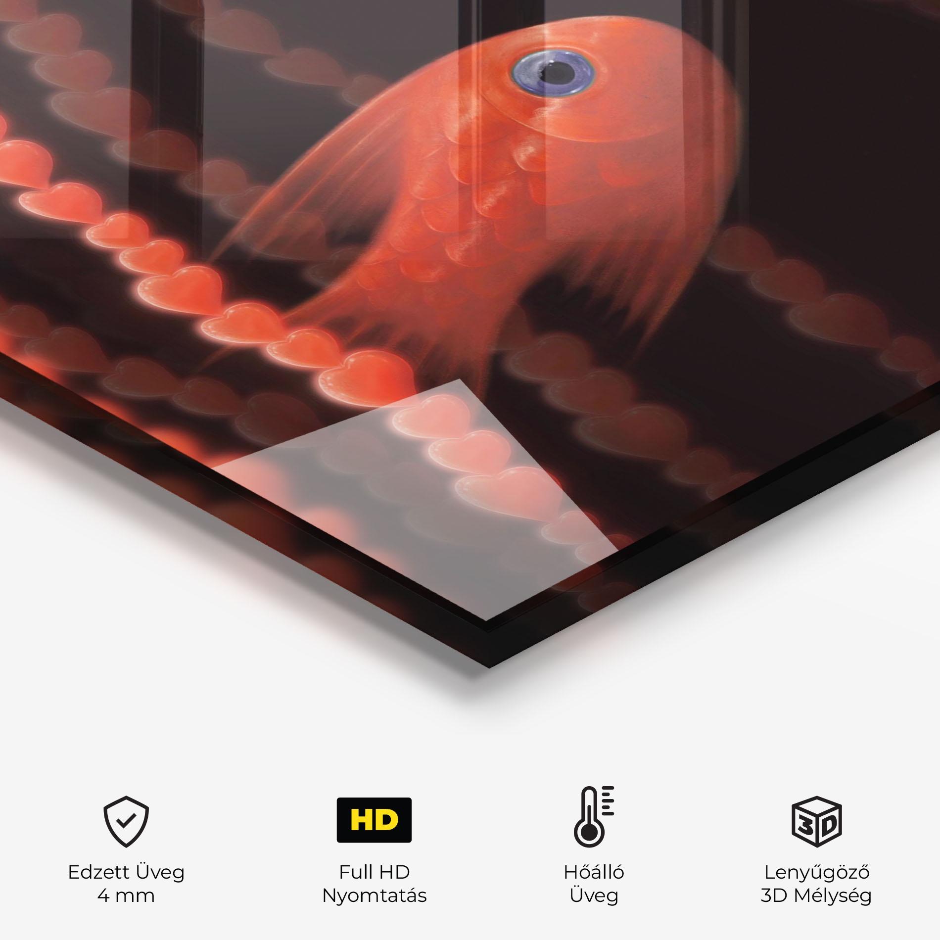 Konyhai üveg hátfal Orange Fish Heart mockup 2