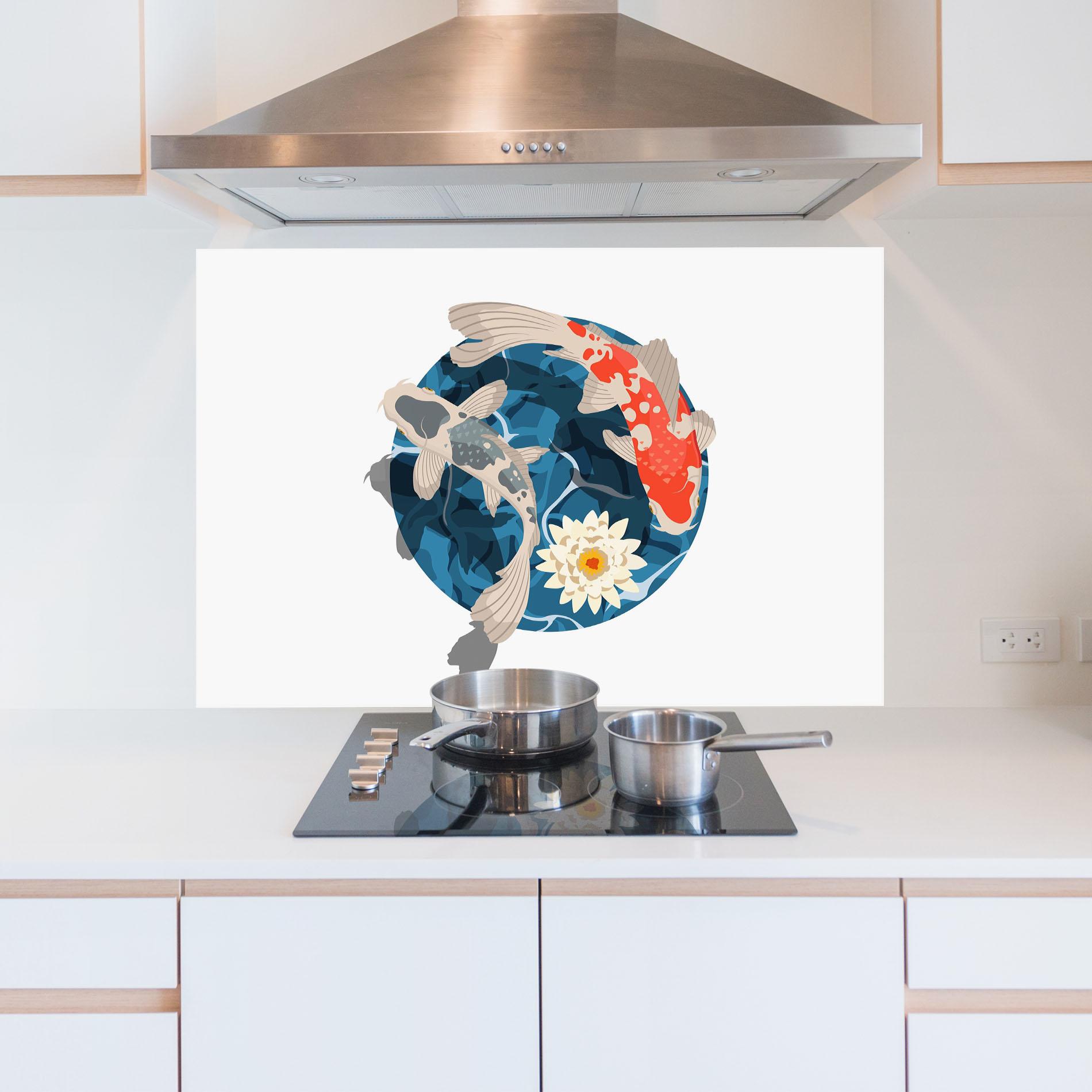 Konyhai üveg hátfal Grey Orange Koi mockup 5