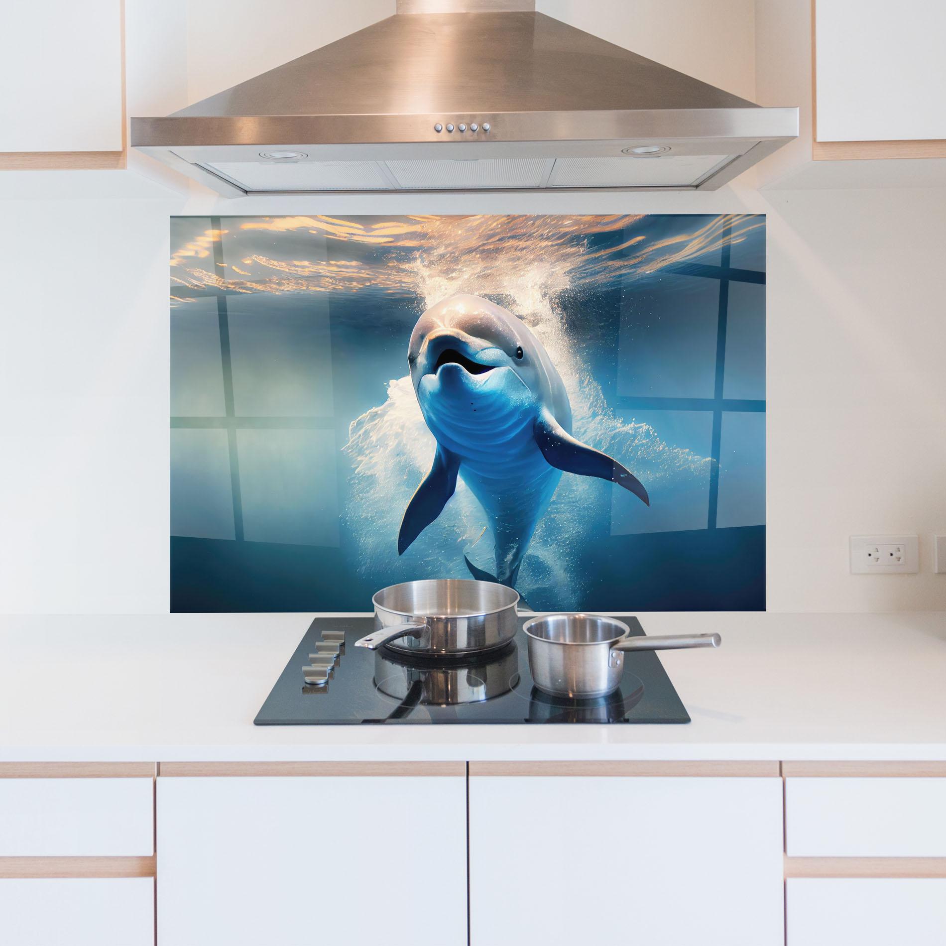 Konyhai üveg hátfal Happy Dolphin mockup 5