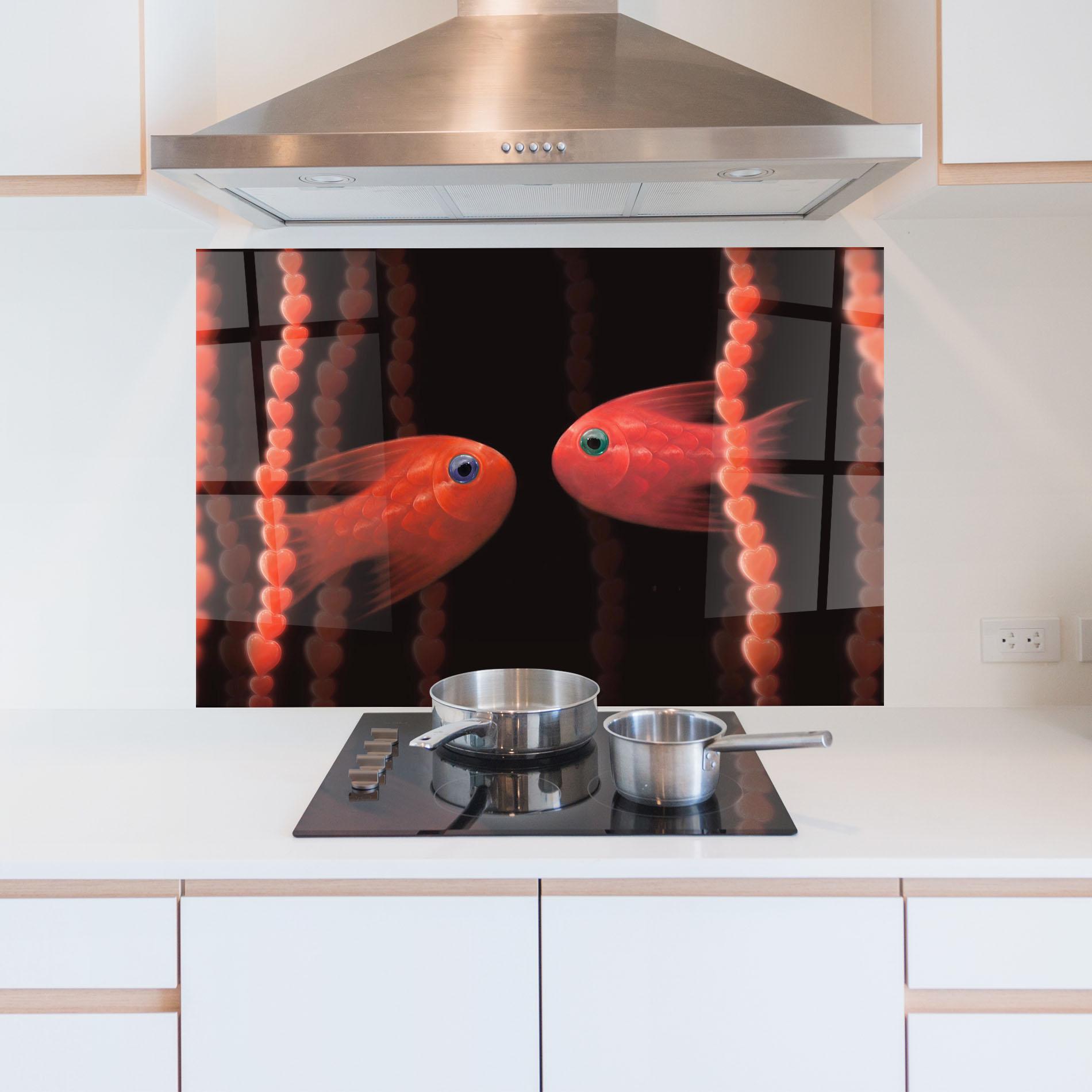 Konyhai üveg hátfal Orange Fish Heart mockup 5