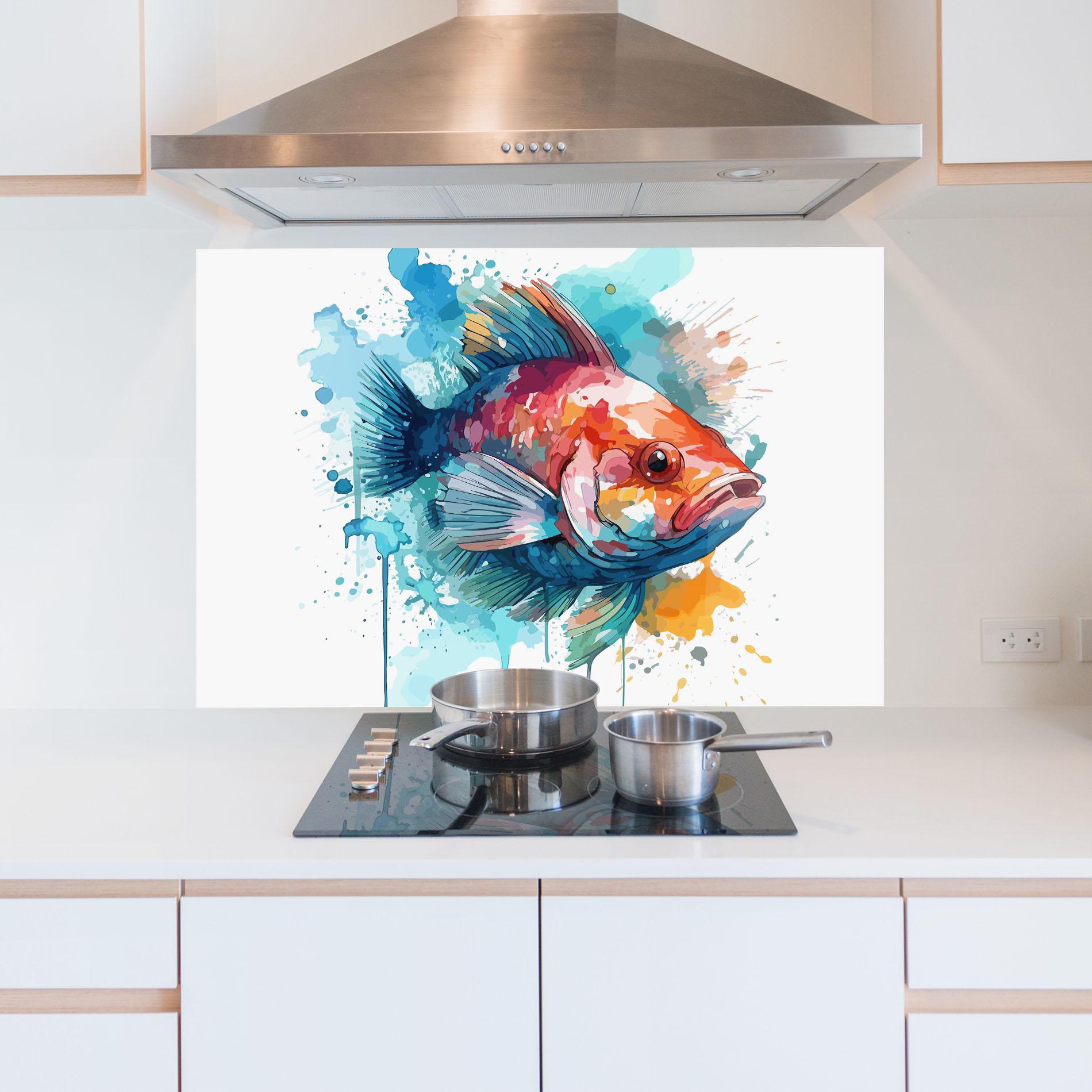 Konyhai üveg hátfal Watercolor Fish mockup 5