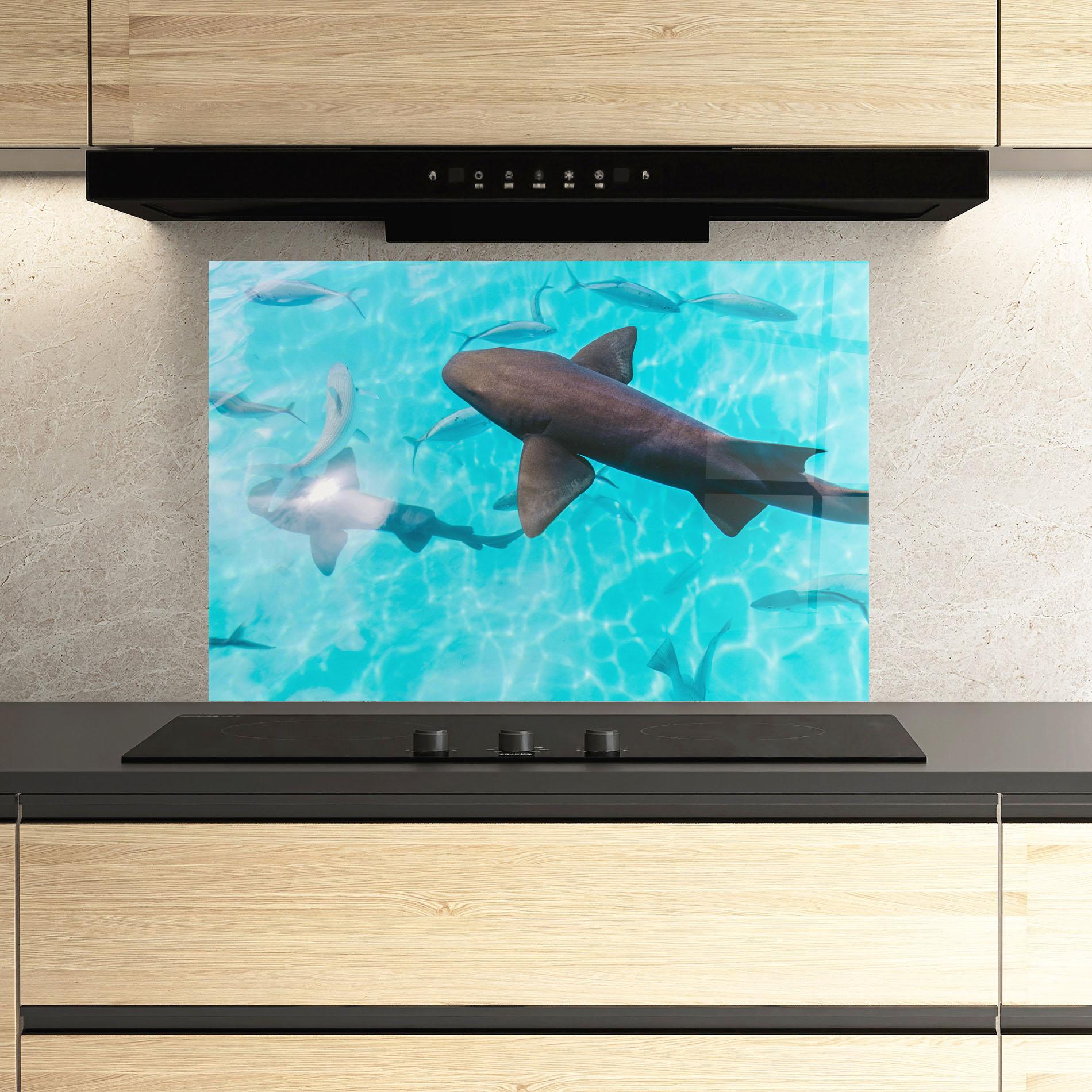 Konyhai üveg hátfal Cute Shark mockup 3