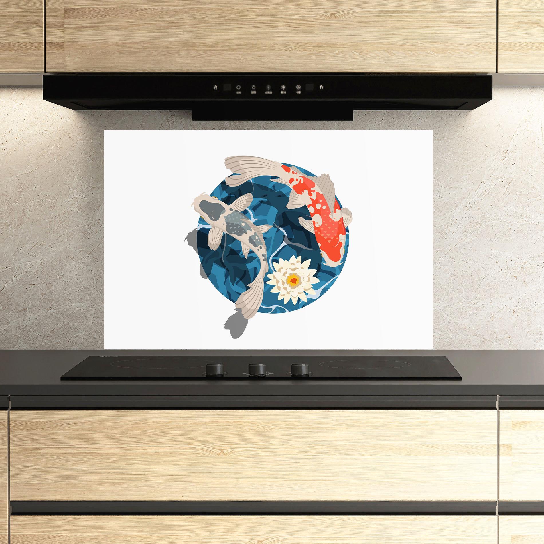 Konyhai üveg hátfal Grey Orange Koi mockup 3