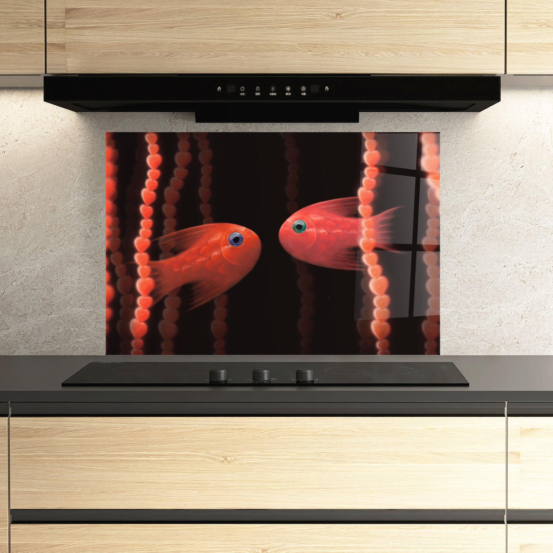 Konyhai üveg hátfal Orange Fish Heart mockup 3