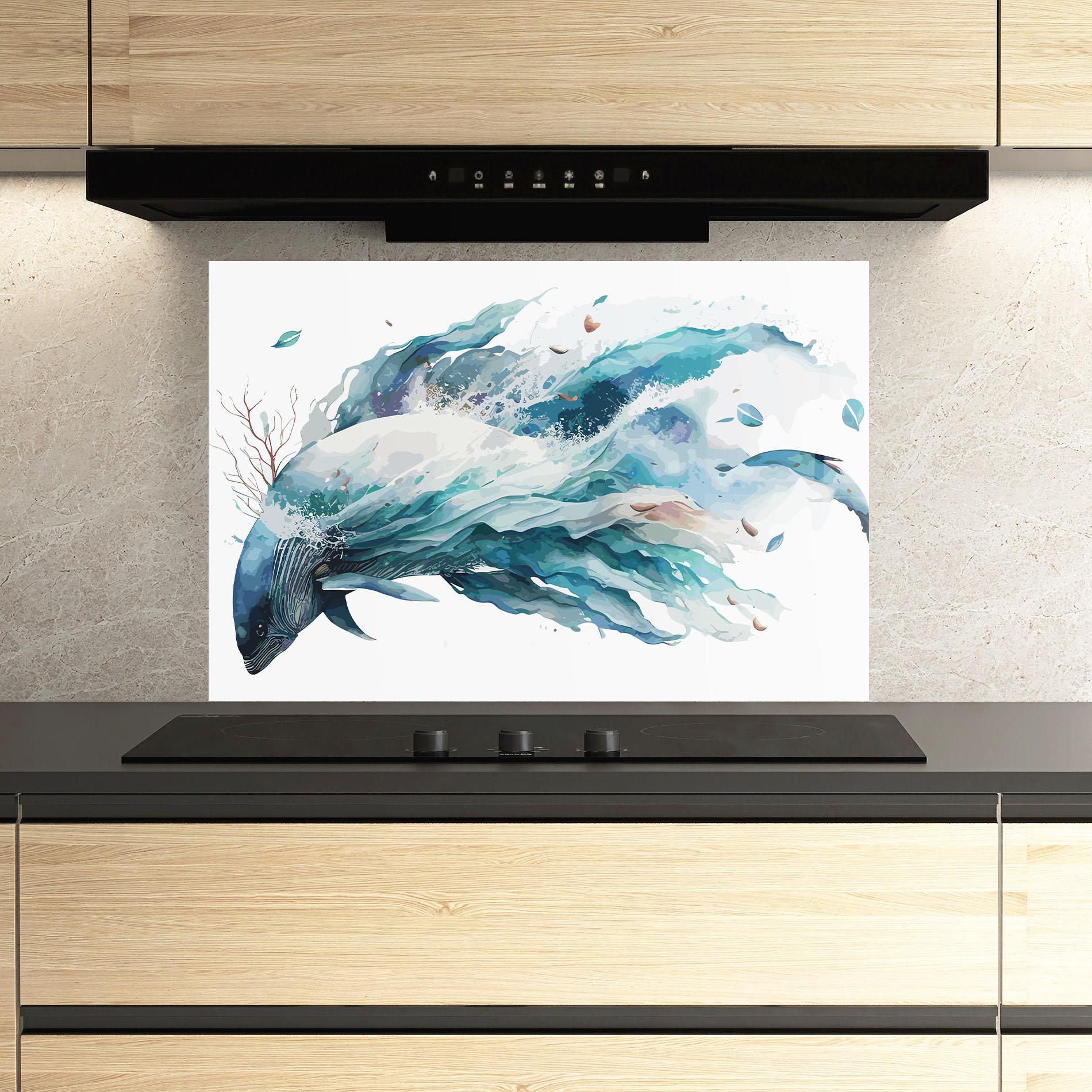 Konyhai üveg hátfal Pretty Blue Fish mockup 3