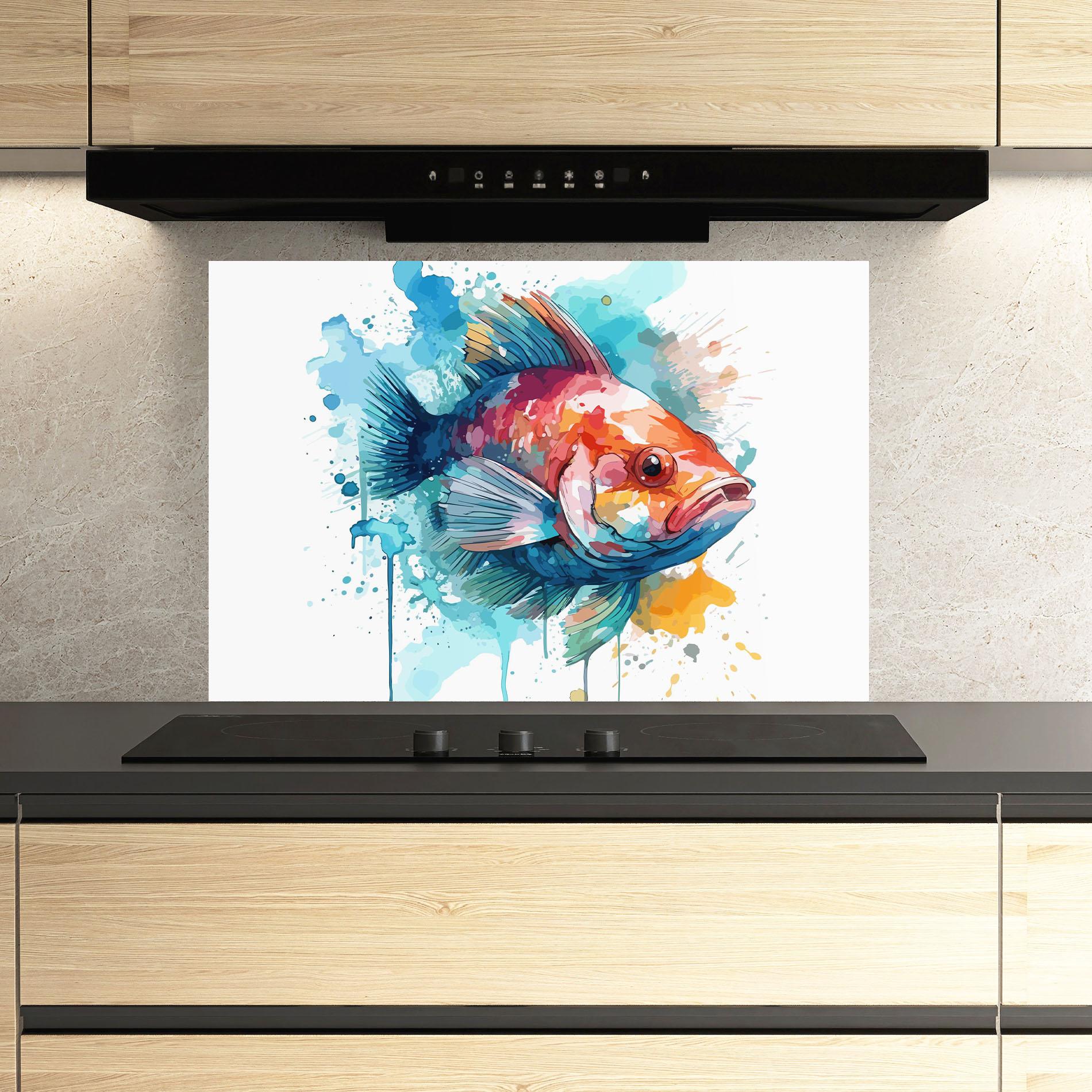 Konyhai üveg hátfal Watercolor Fish mockup 3