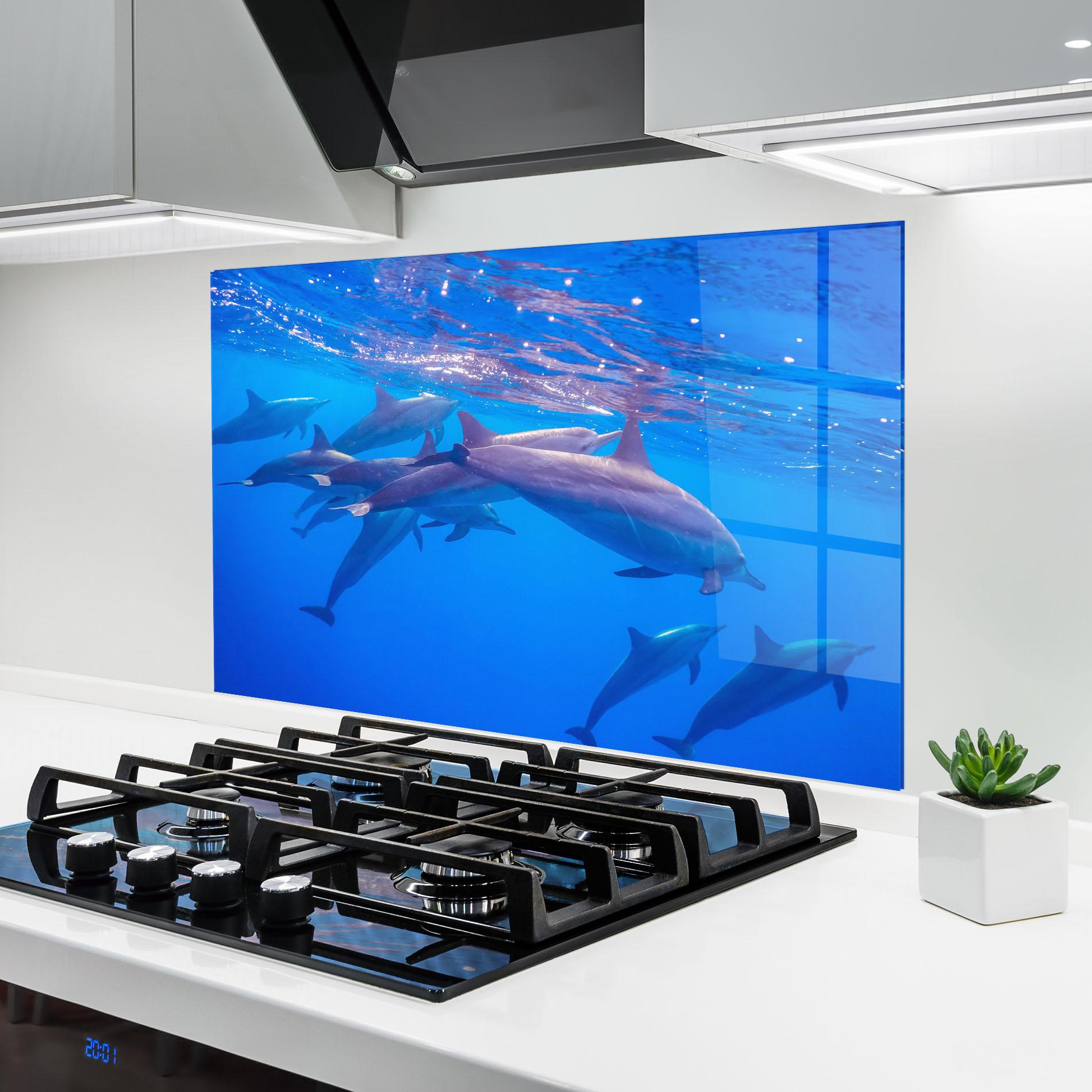Konyhai üveg hátfal Dolphin Family mockup 6