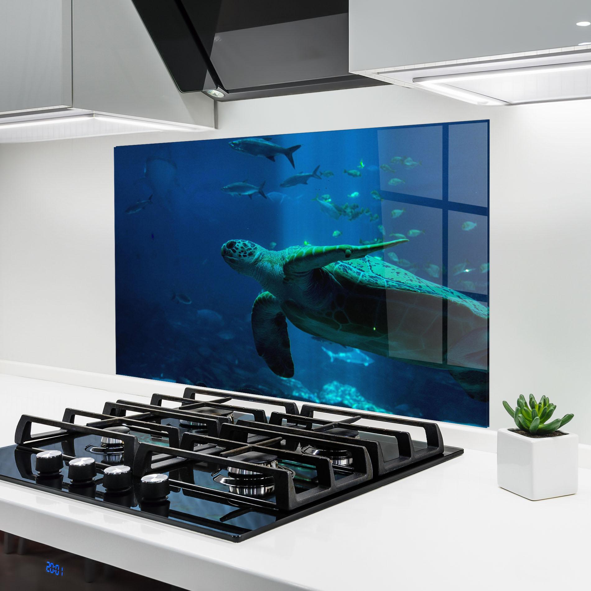 Konyhai üveg hátfal Green Turtule mockup 6