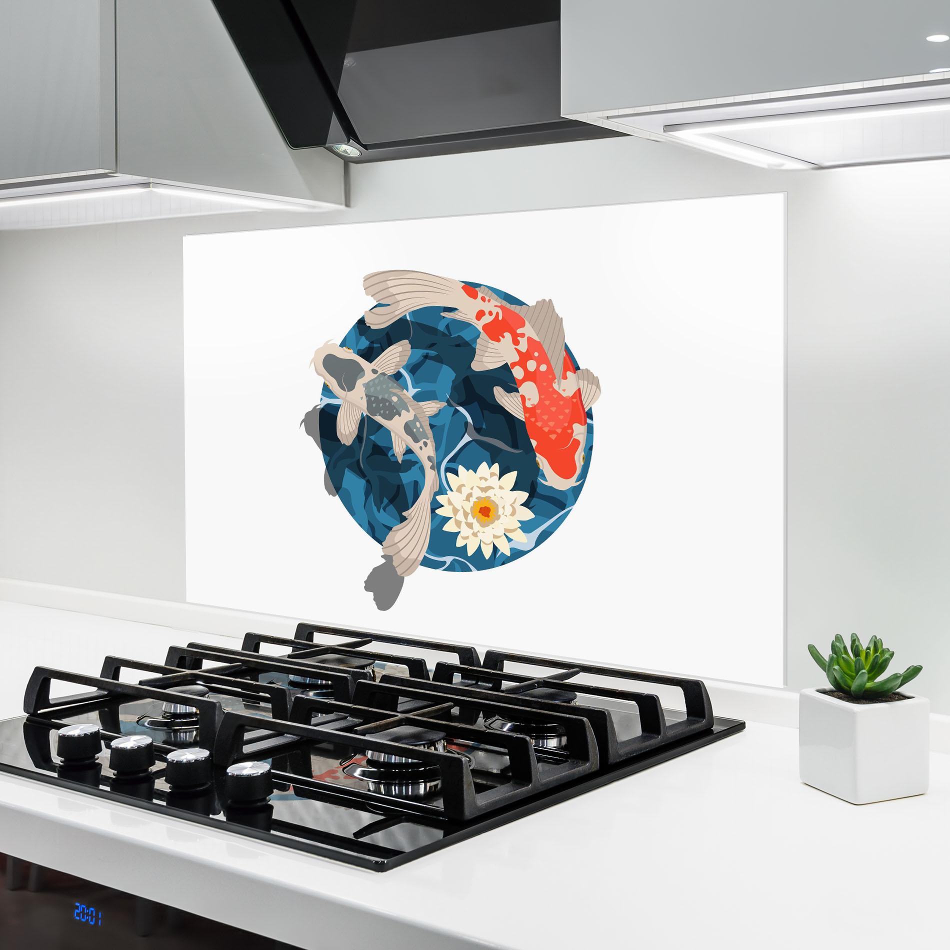 Konyhai üveg hátfal Grey Orange Koi mockup 6