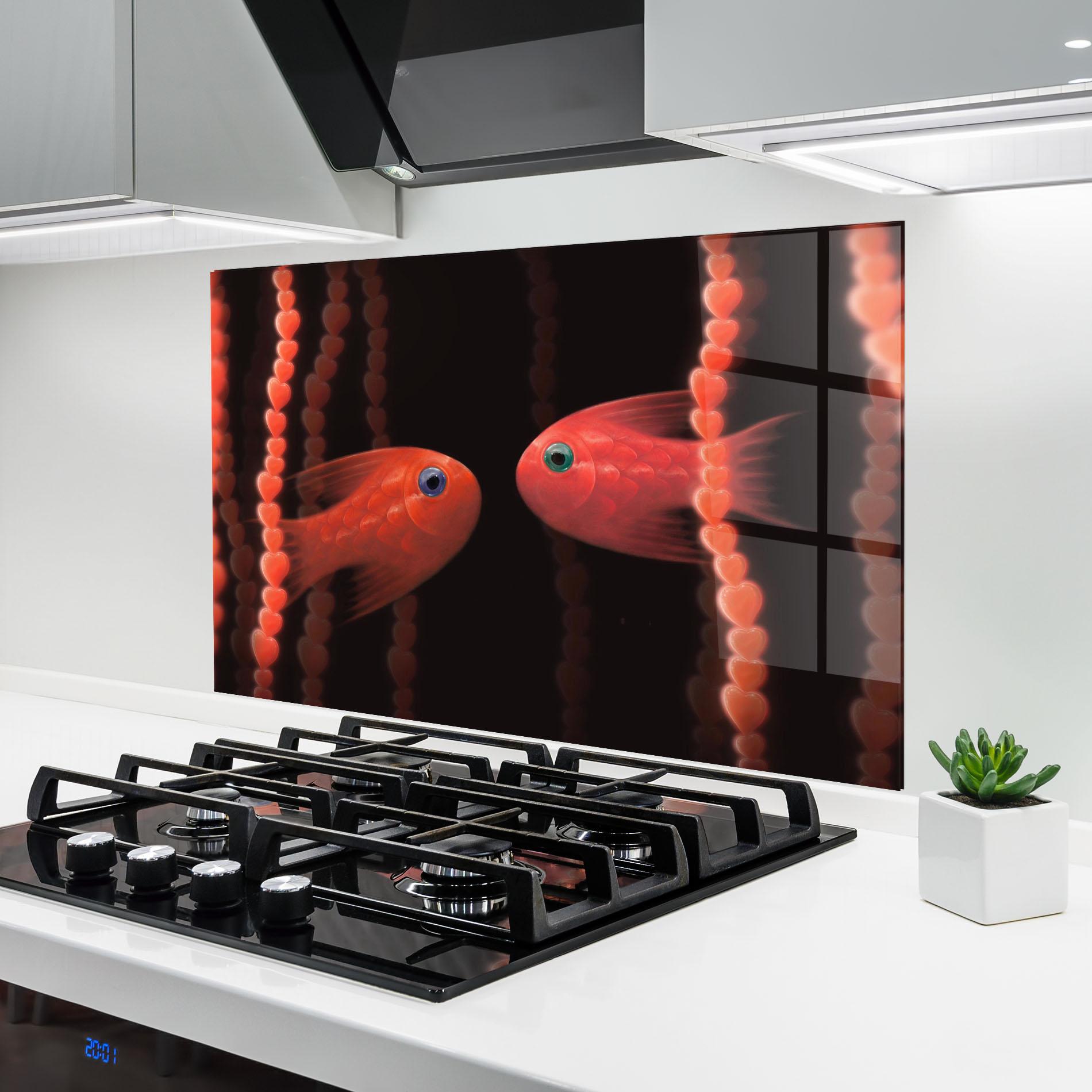 Konyhai üveg hátfal Orange Fish Heart mockup 6