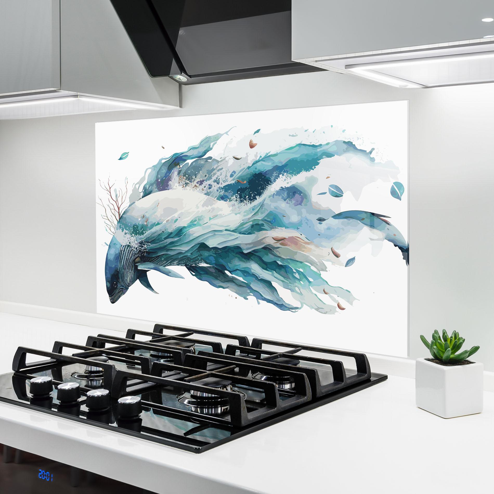 Konyhai üveg hátfal Pretty Blue Fish mockup 6