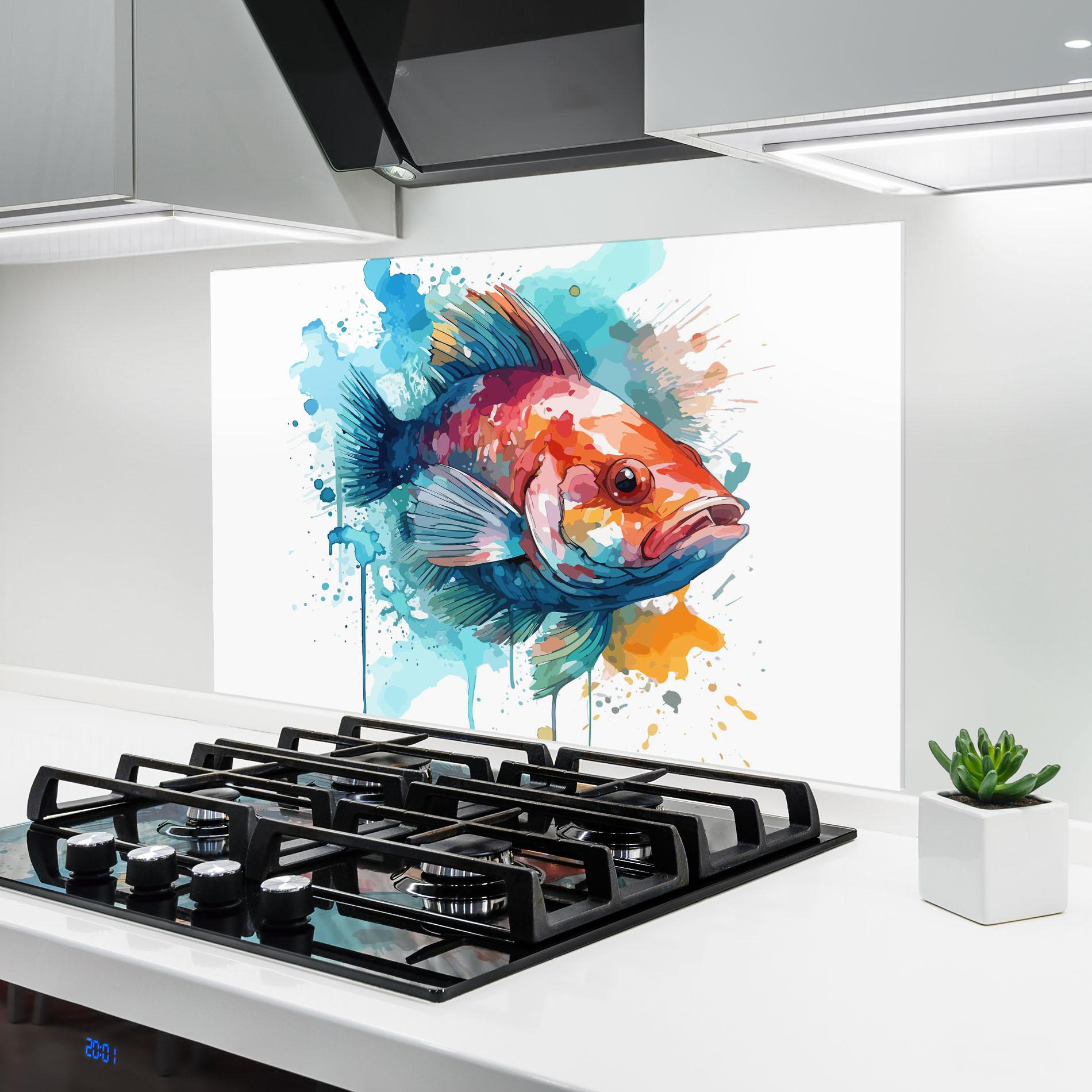 Konyhai üveg hátfal Watercolor Fish mockup 6