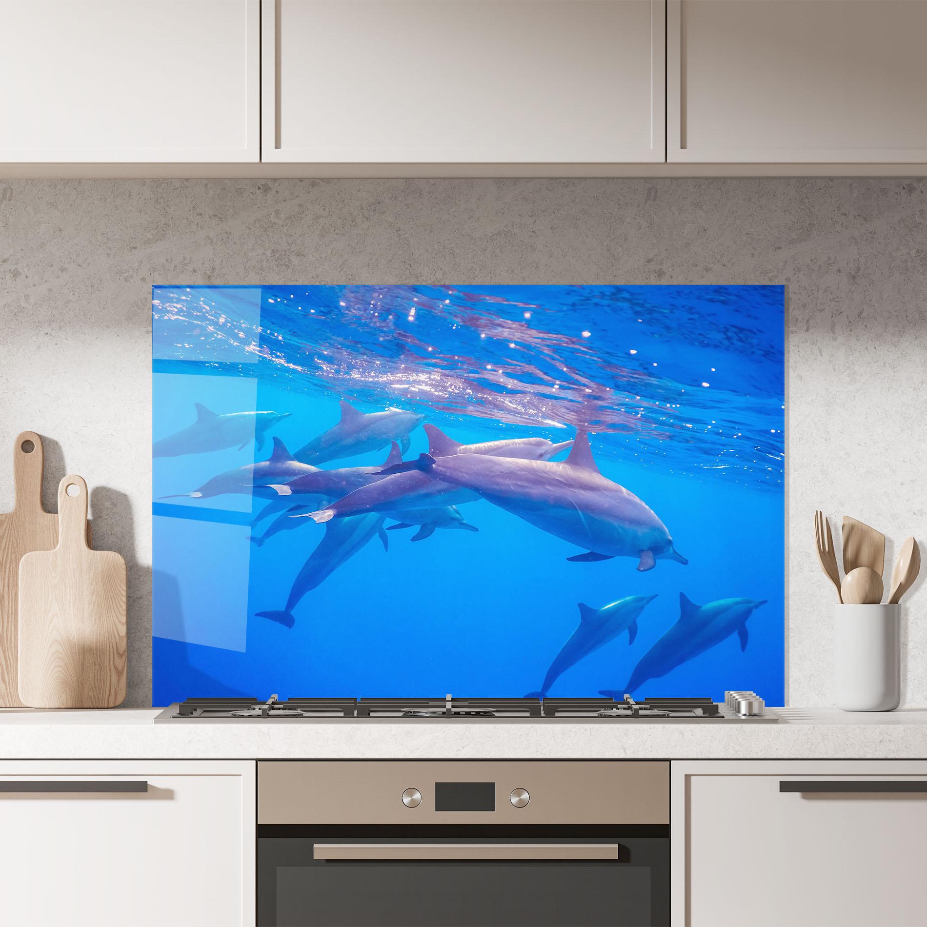 Konyhai üveg hátfal Dolphin Family mockup 7