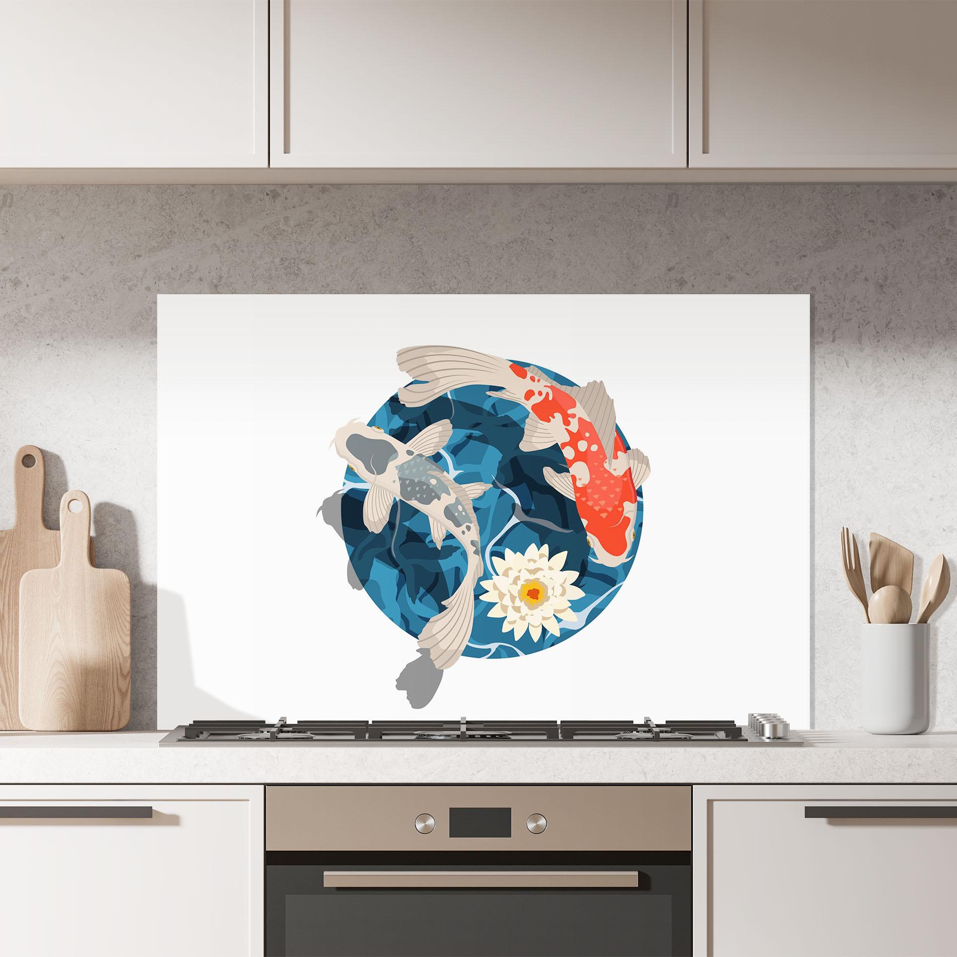 Konyhai üveg hátfal Grey Orange Koi mockup 7