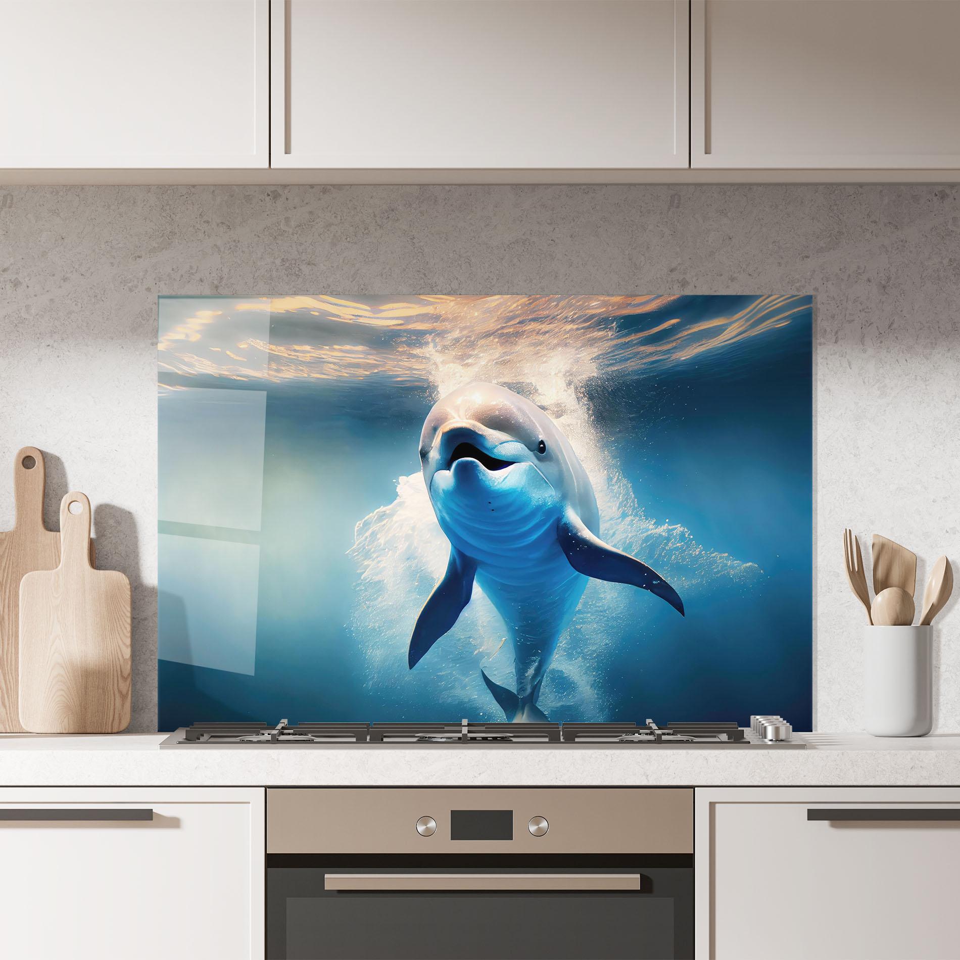 Konyhai üveg hátfal Happy Dolphin mockup 7