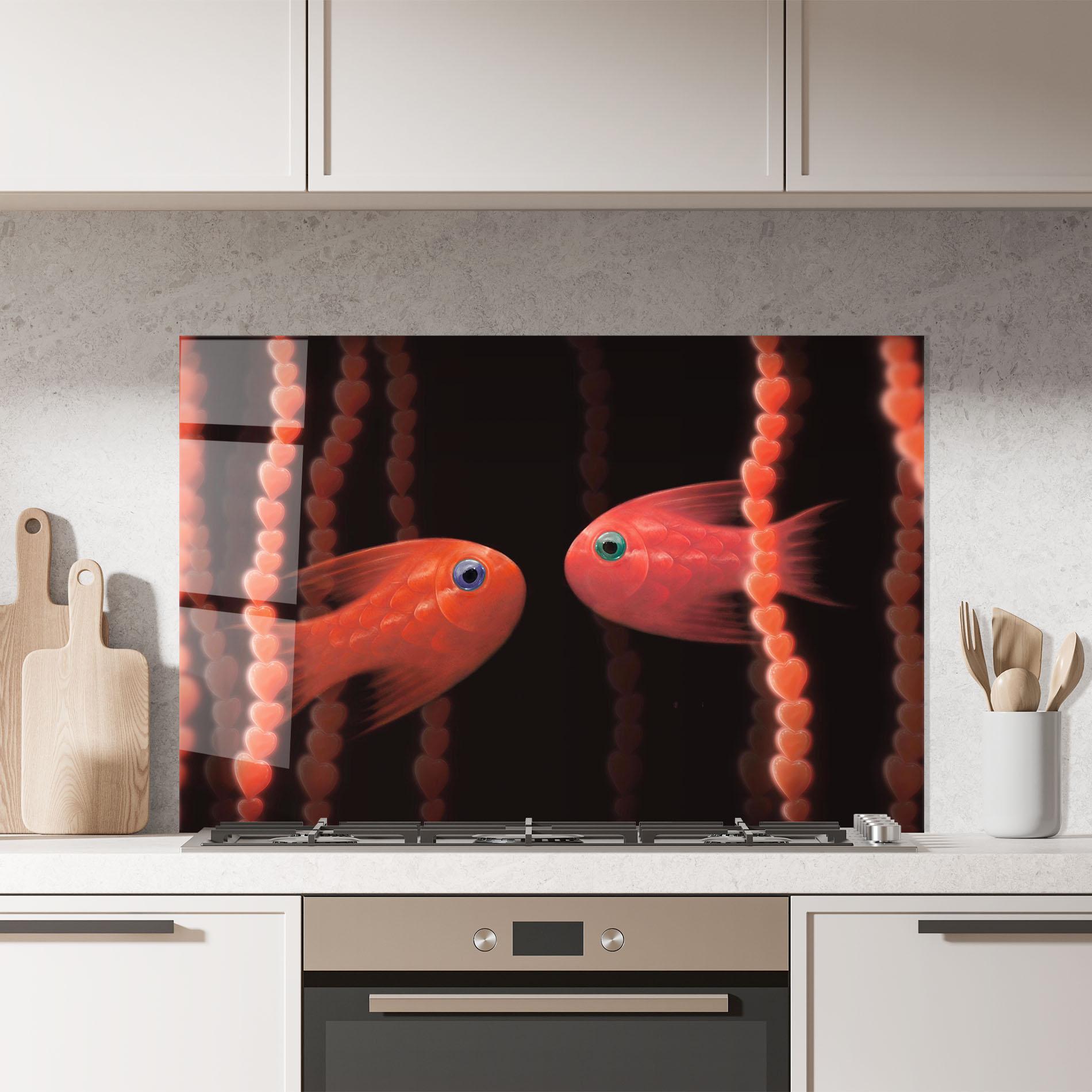 Konyhai üveg hátfal Orange Fish Heart mockup 7