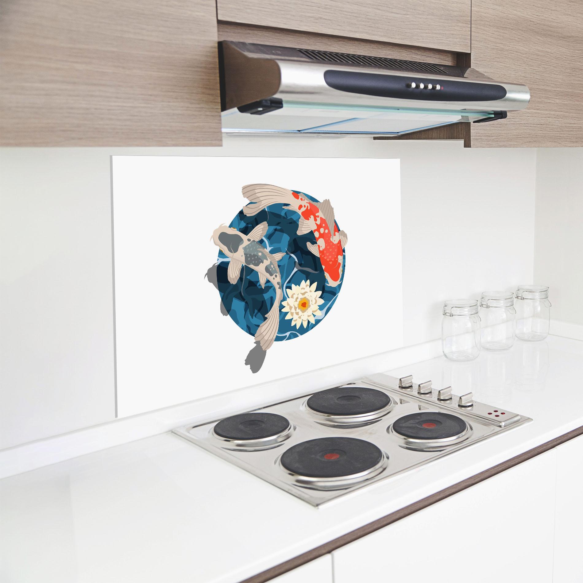 Konyhai üveg hátfal Grey Orange Koi mockup 8