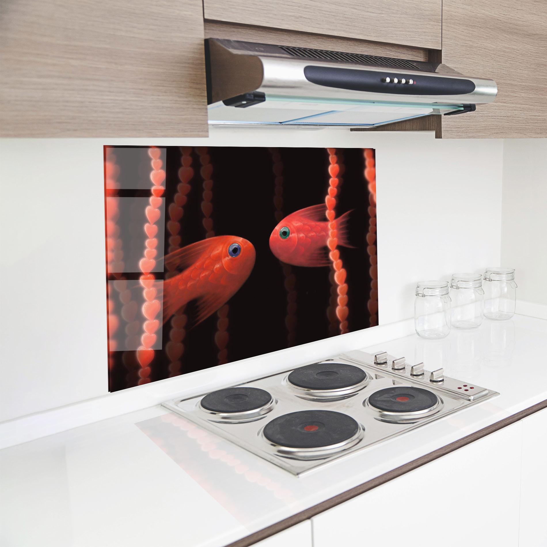 Konyhai üveg hátfal Orange Fish Heart mockup 8