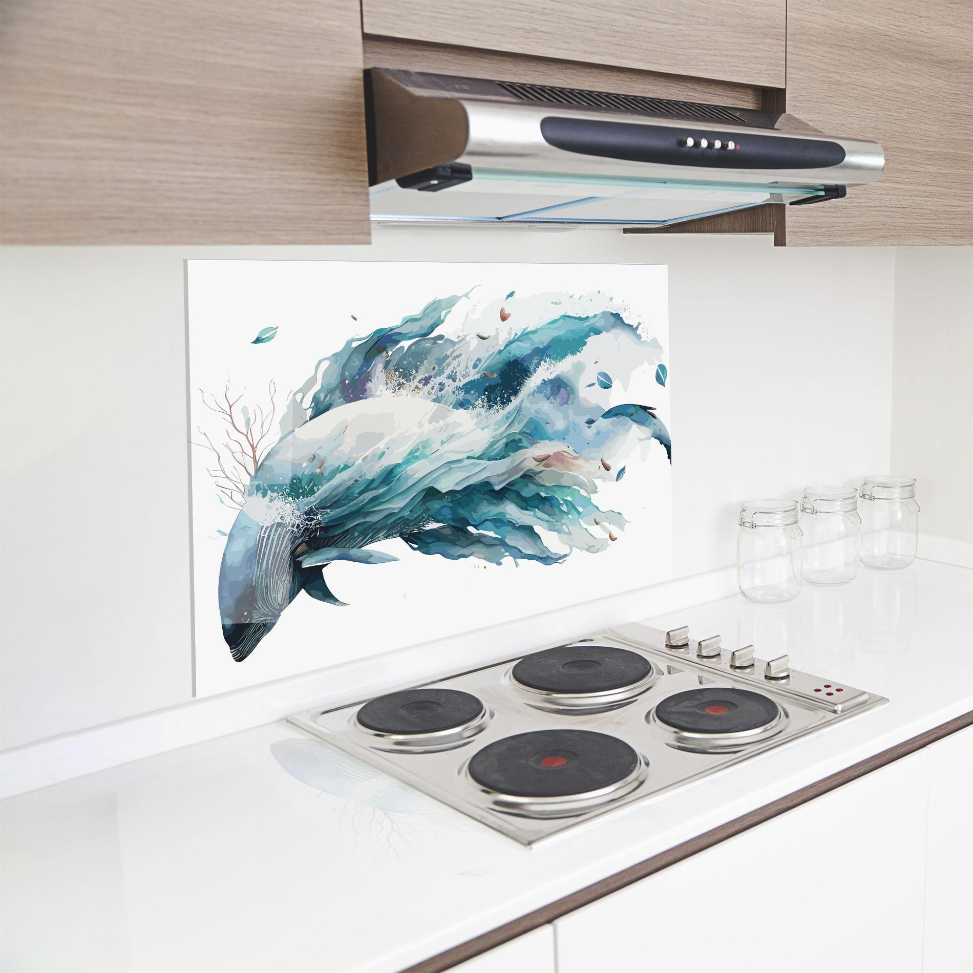 Konyhai üveg hátfal Pretty Blue Fish mockup 8