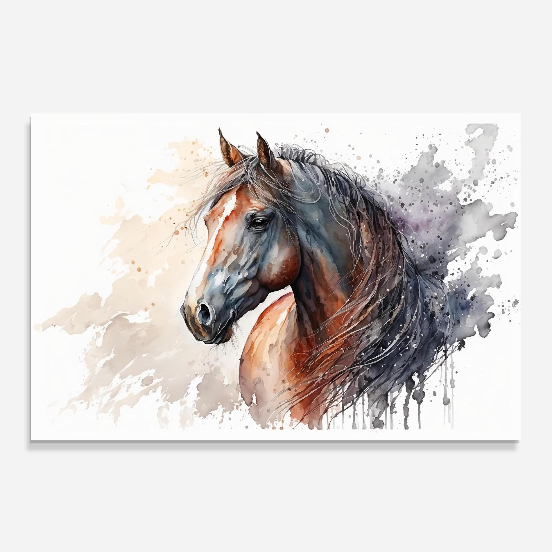 Konyhai üveg hátfal Black Brown Horse Painting mockup 0