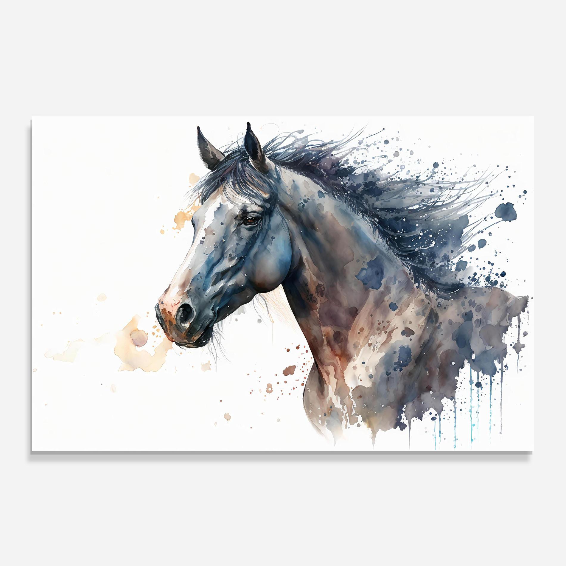 Konyhai üveg hátfal Blue Horse Painting mockup 0