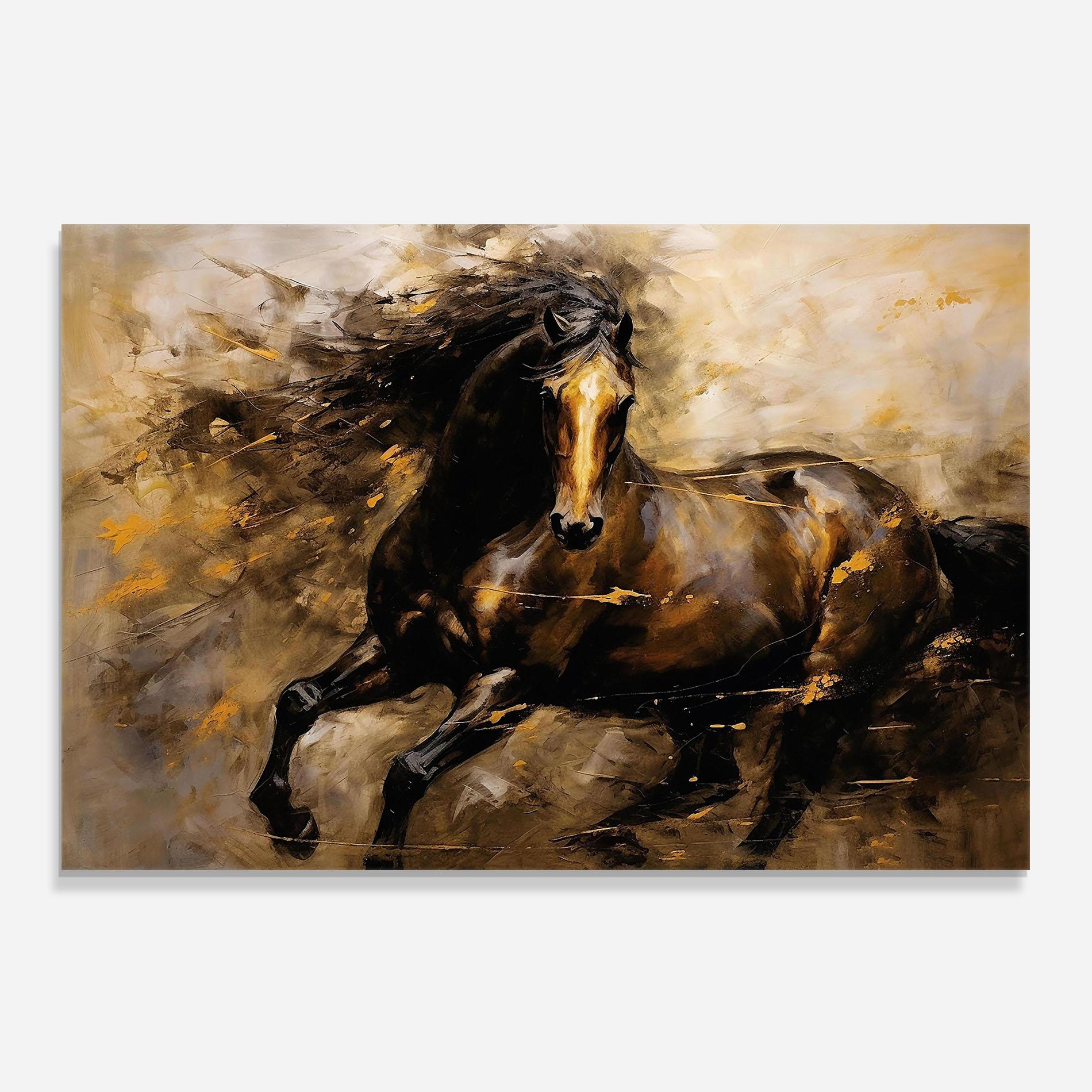 Konyhai üveg hátfal Gold Brown Horse mockup 0