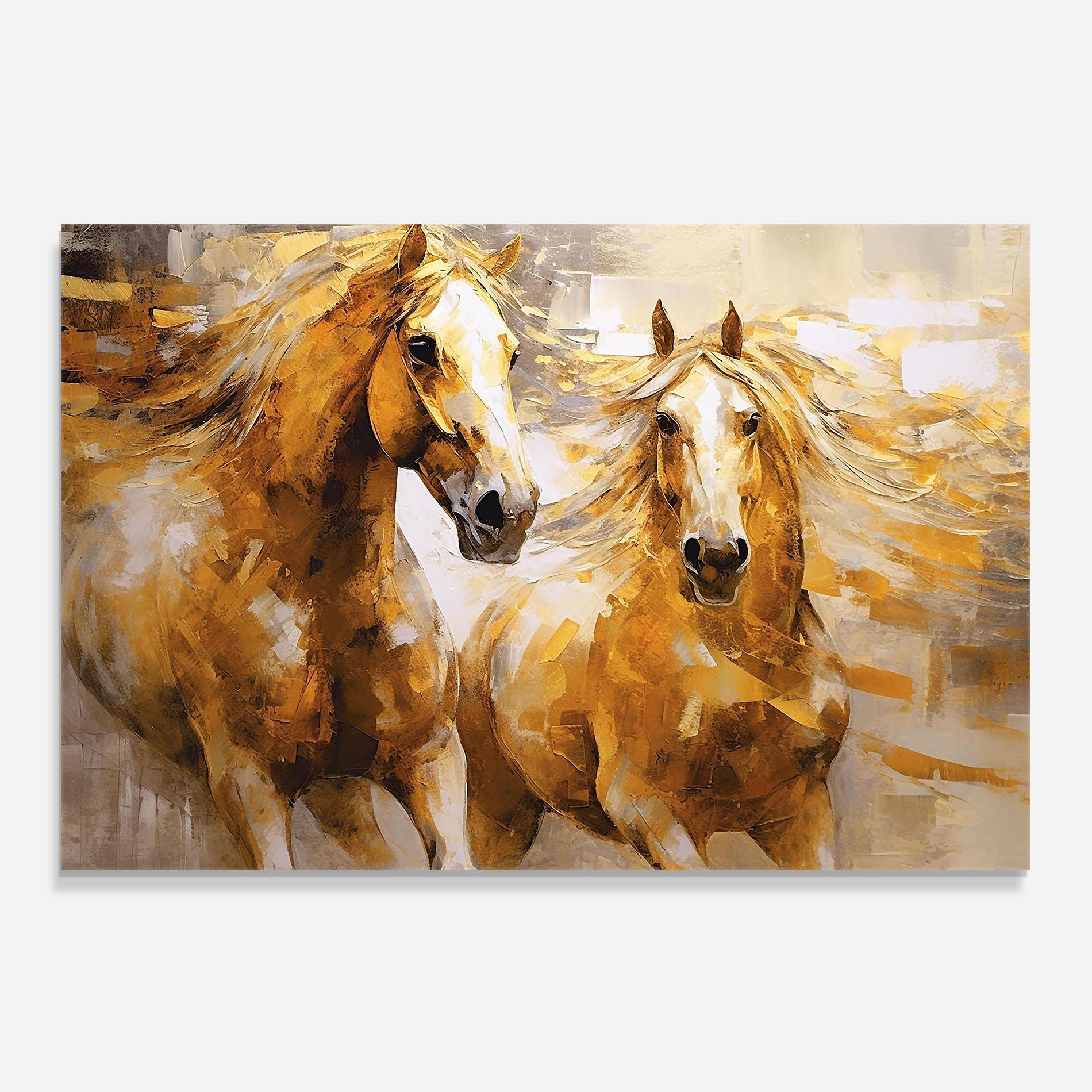 Konyhai üveg hátfal Golden Brown Horses mockup 0