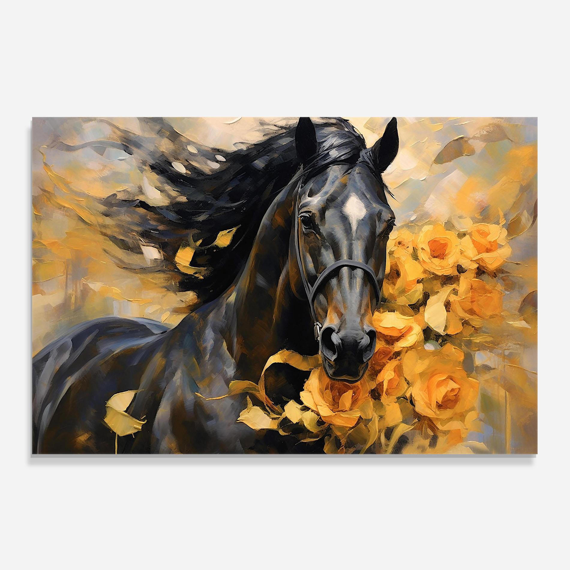 Konyhai üveg hátfal Yellow Roses Horse mockup 0