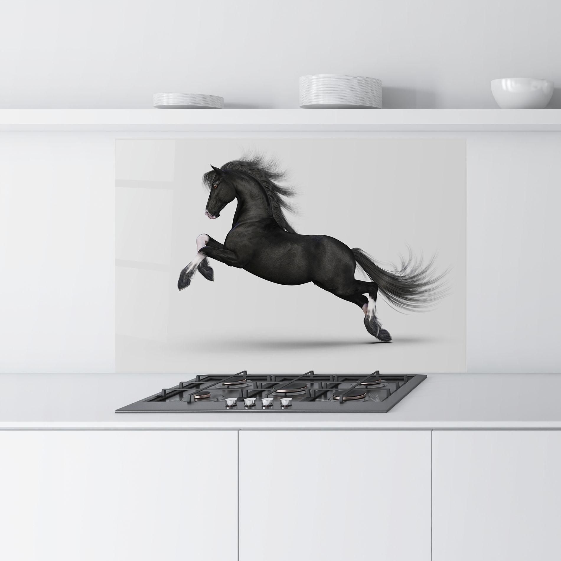 Konyhai üveg hátfal Black Horse Galloping mockup 9