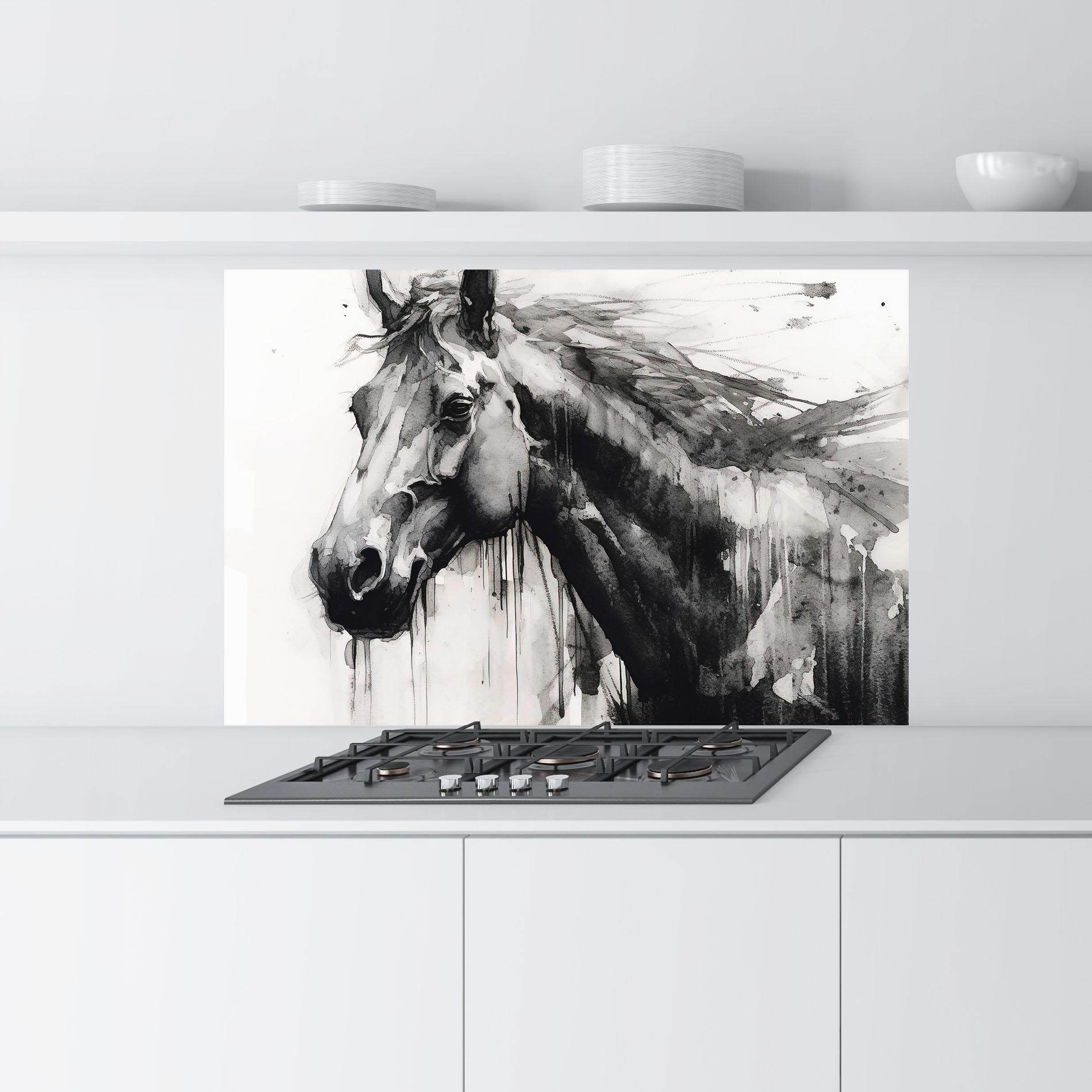 Konyhai üveg hátfal Black Horse Painting mockup 9