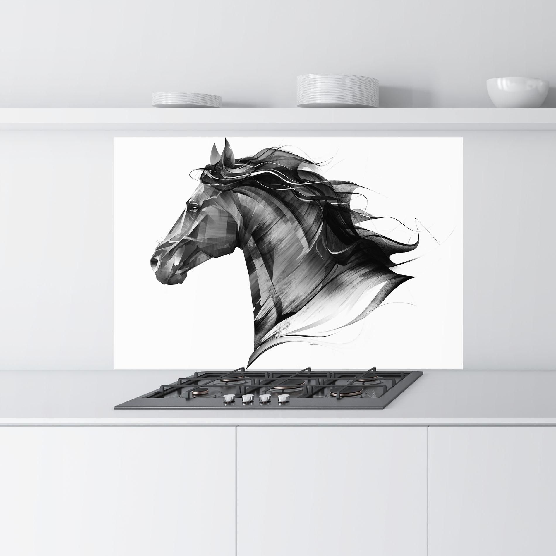 Konyhai üveg hátfal Black Portrait Horse mockup 9