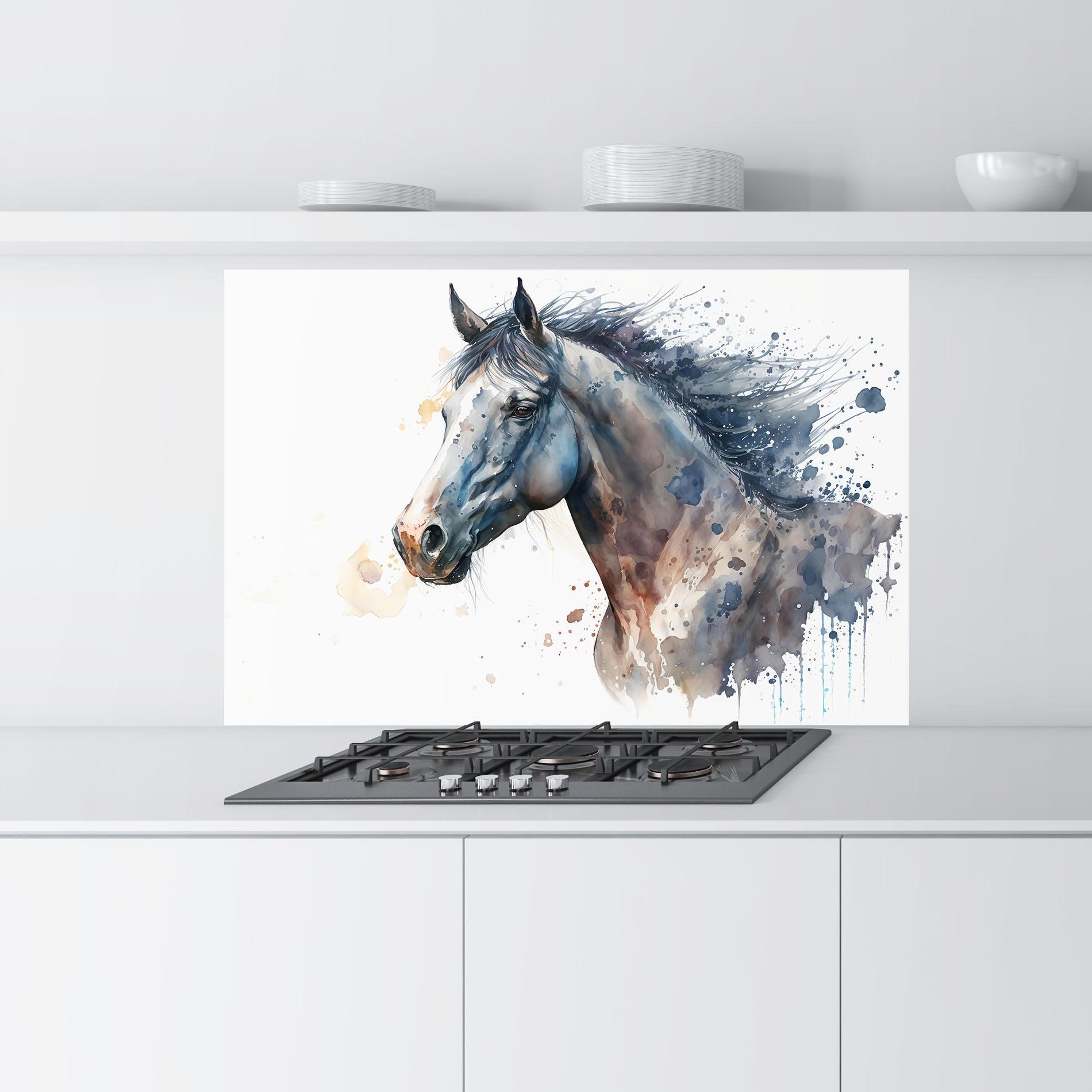 Konyhai üveg hátfal Blue Horse Painting mockup 9