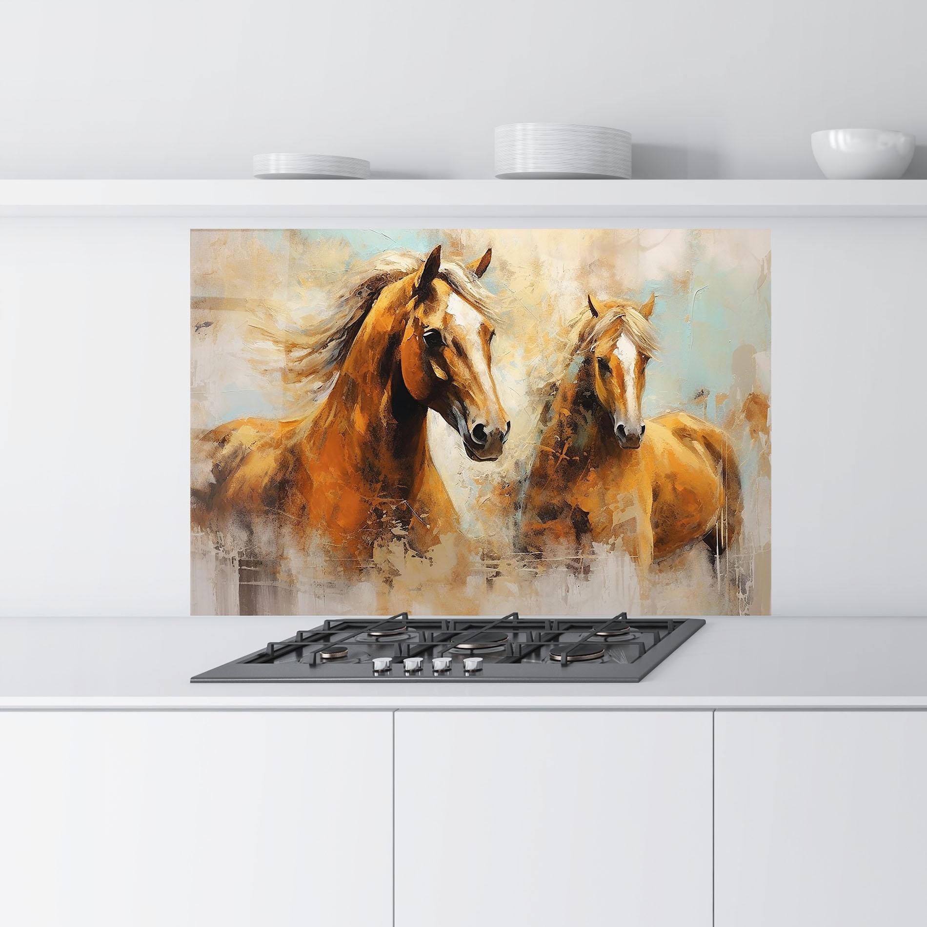Konyhai üveg hátfal Brown Horses Staying mockup 9