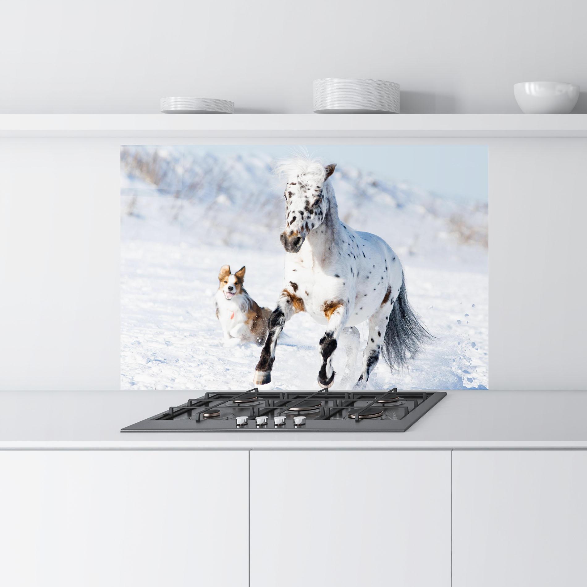 Konyhai üveg hátfal Dog And Horse Running mockup 9