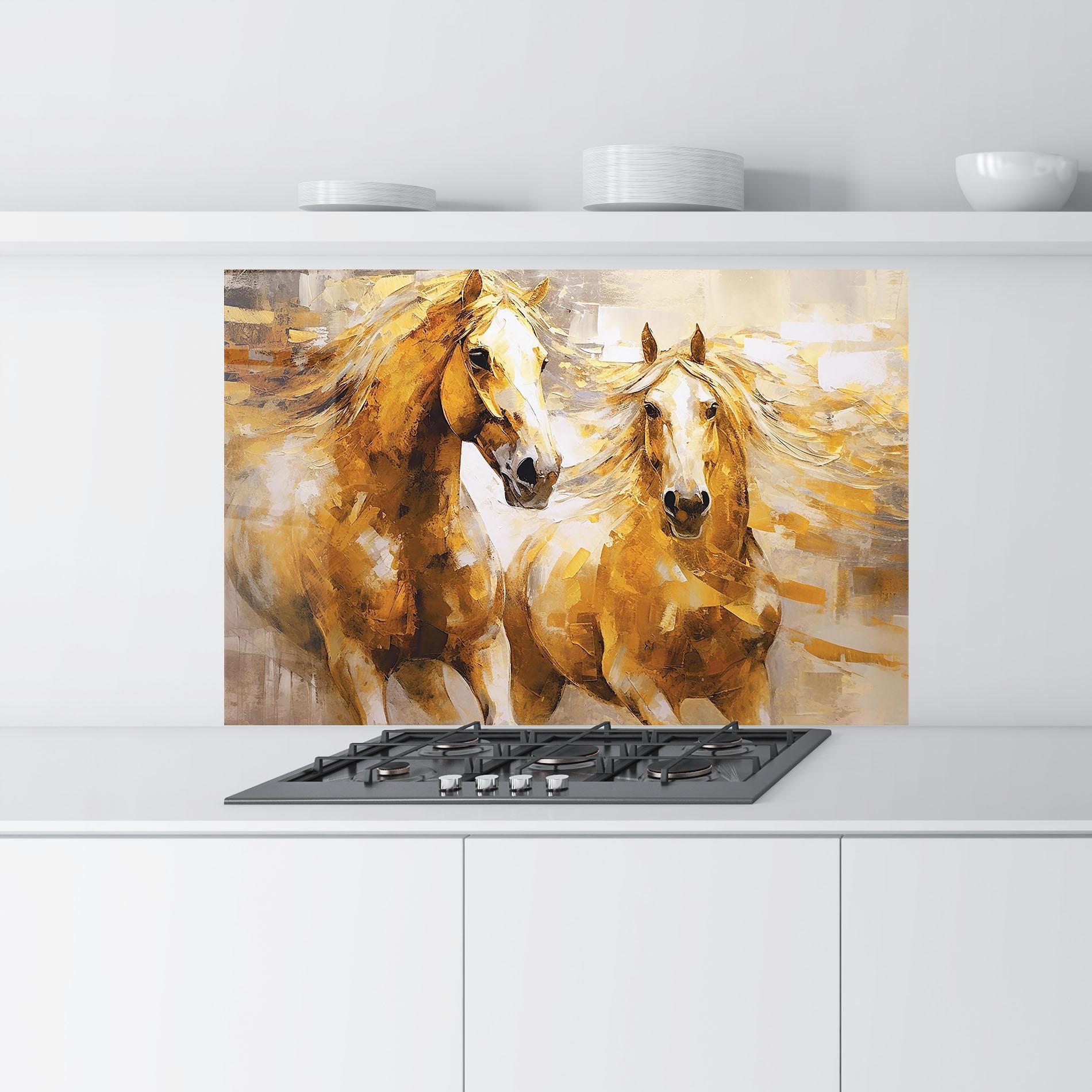 Konyhai üveg hátfal Golden Brown Horses mockup 9