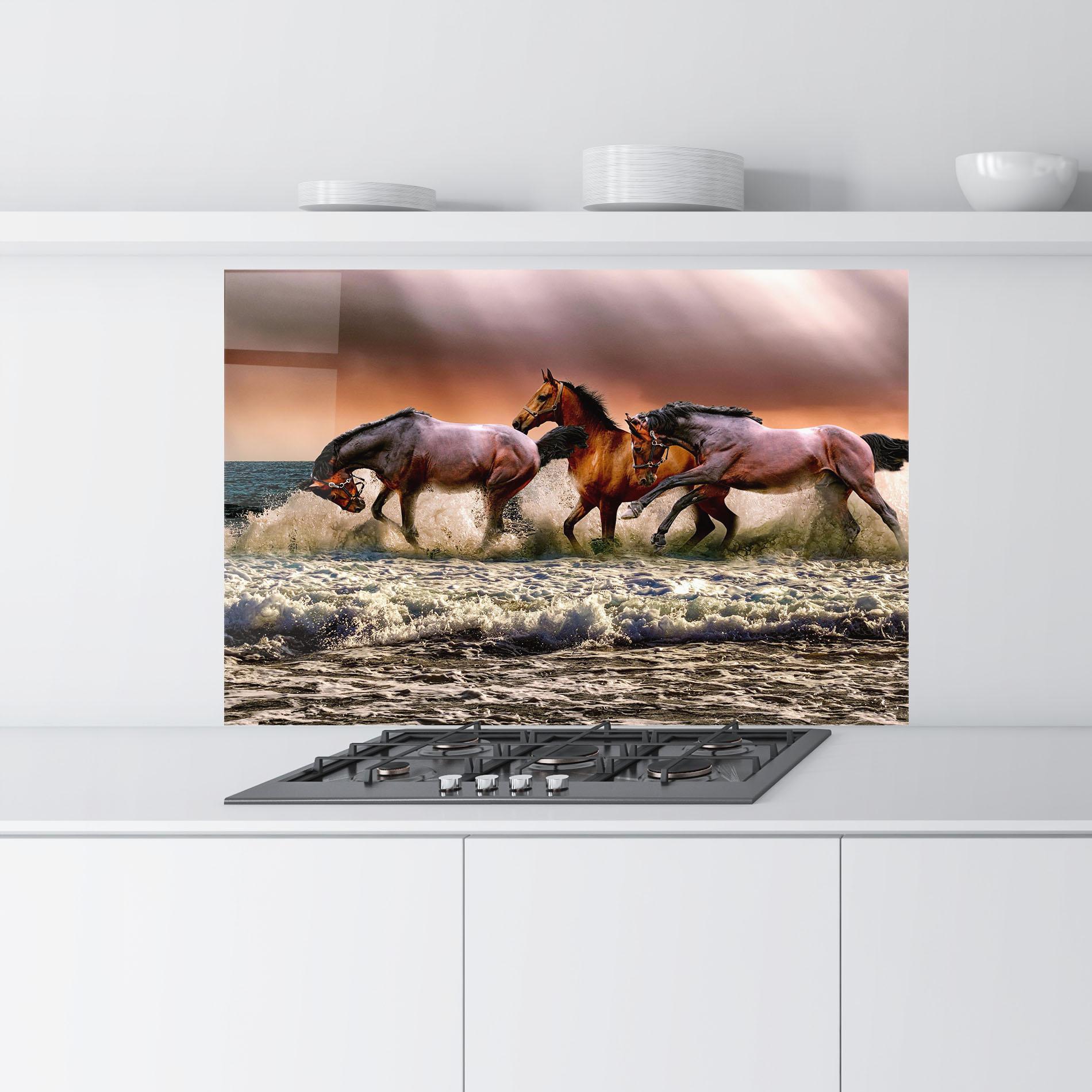 Konyhai üveg hátfal Horse In Sea mockup 9