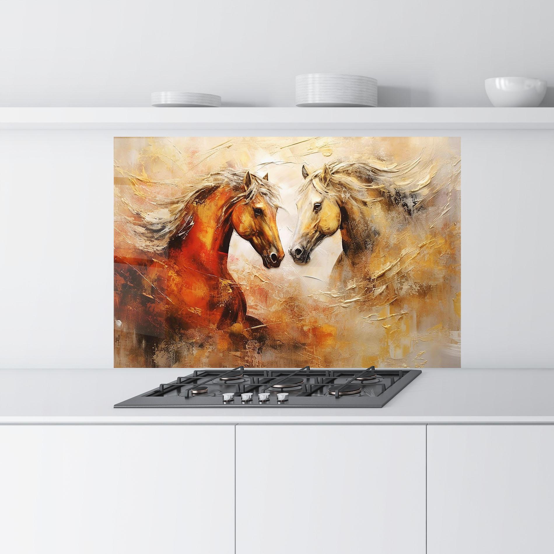 Konyhai üveg hátfal Red Yellow Horses mockup 9