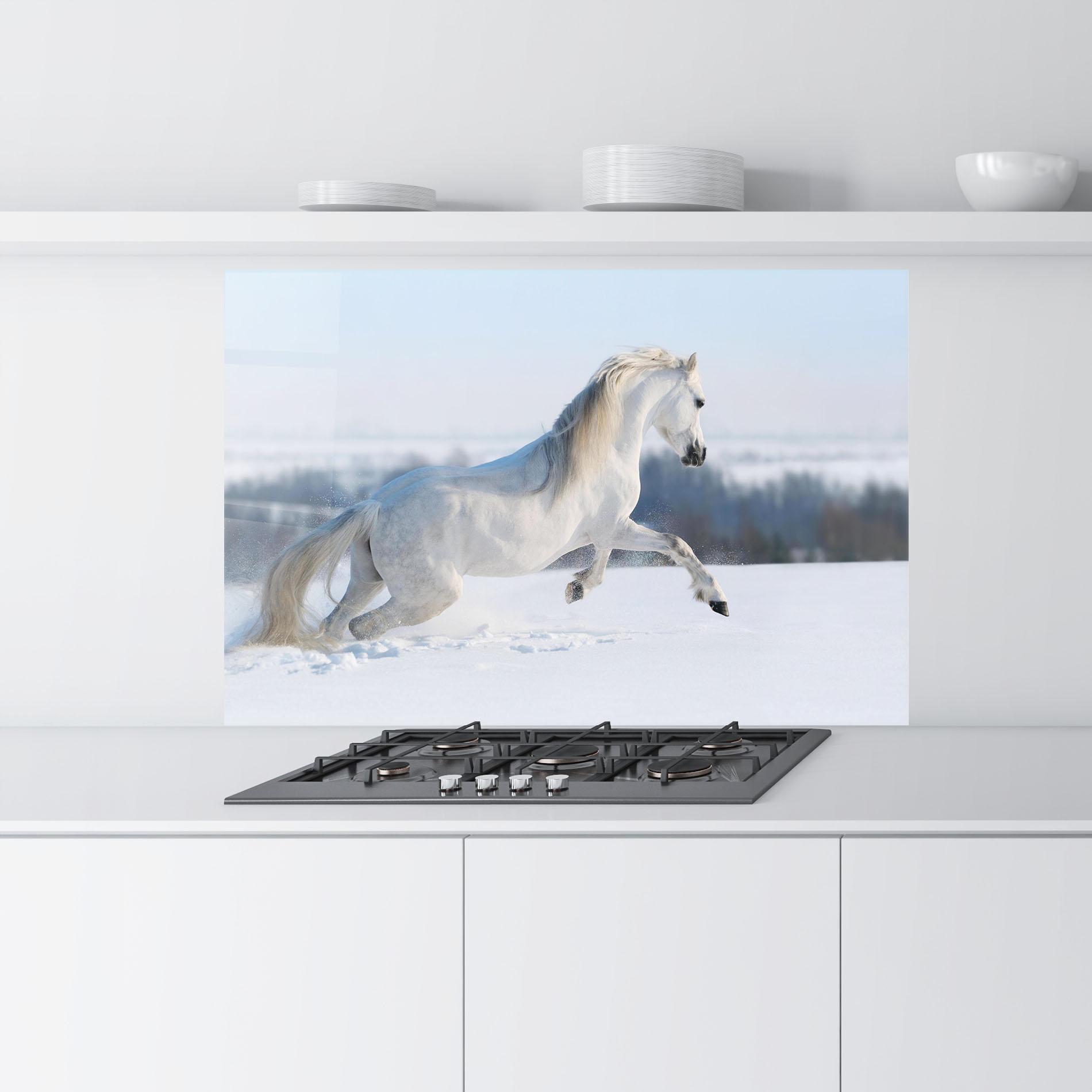 Konyhai üveg hátfal Snow Horse Running mockup 9