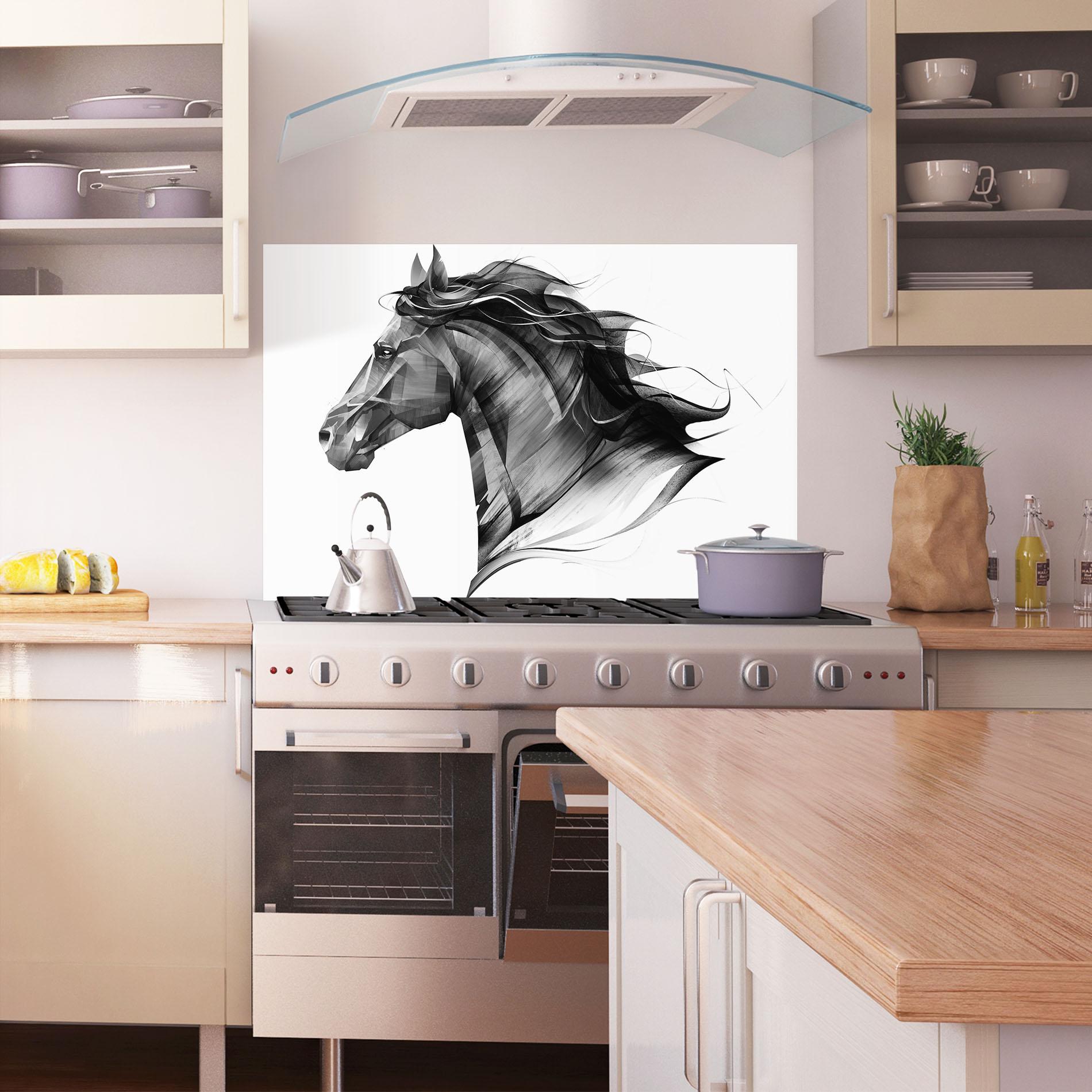 Konyhai üveg hátfal Black Portrait Horse mockup 1